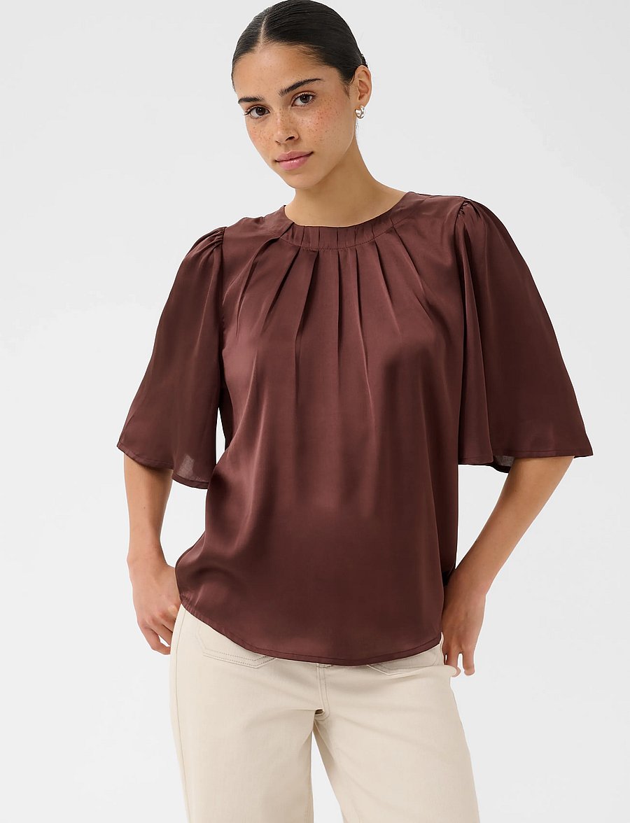 Kaffe - KAlinda Flared Blouse - kurzärmelige blusen - fudge - 2