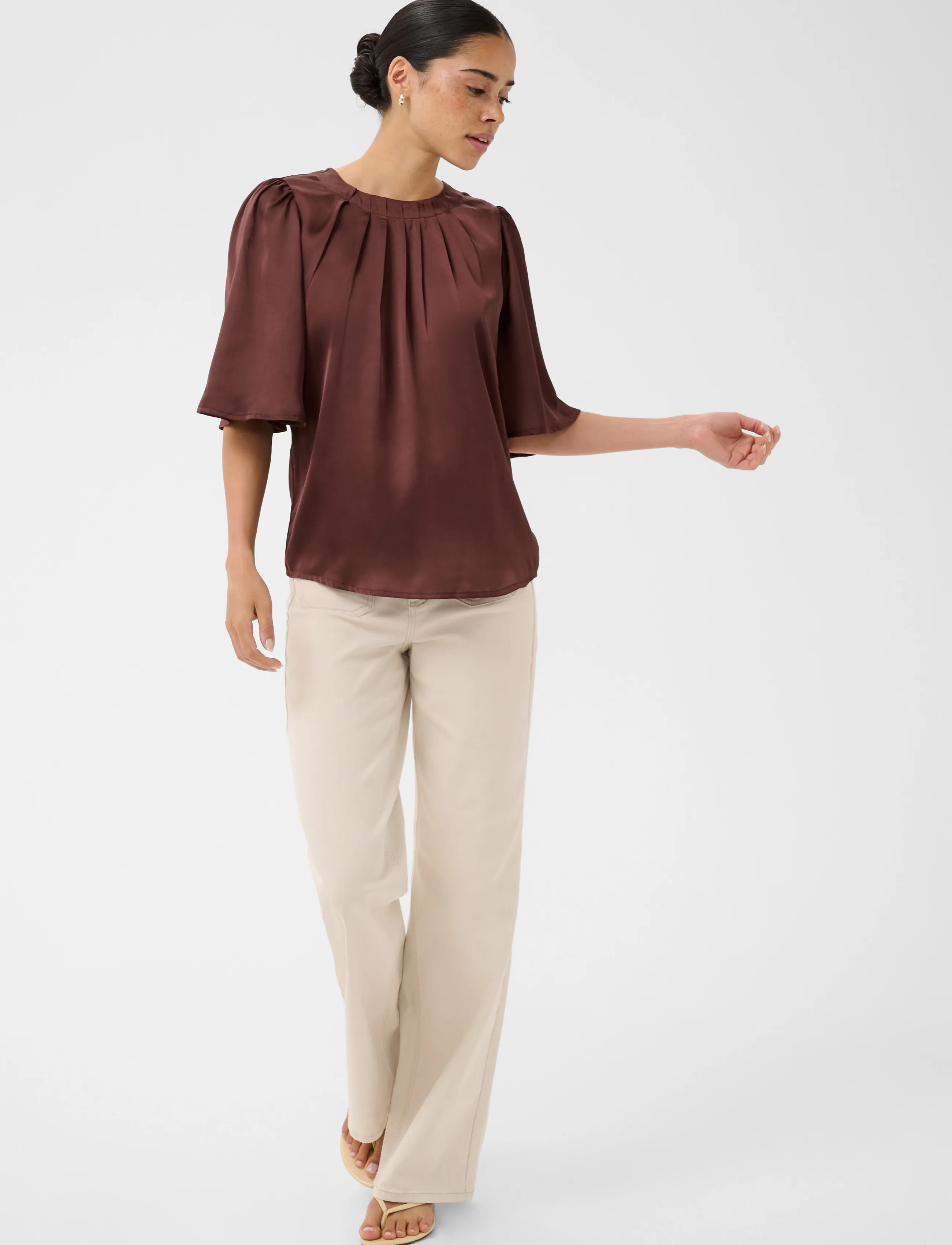 Kaffe - KAlinda Flared Blouse - kurzärmelige blusen - fudge - 3