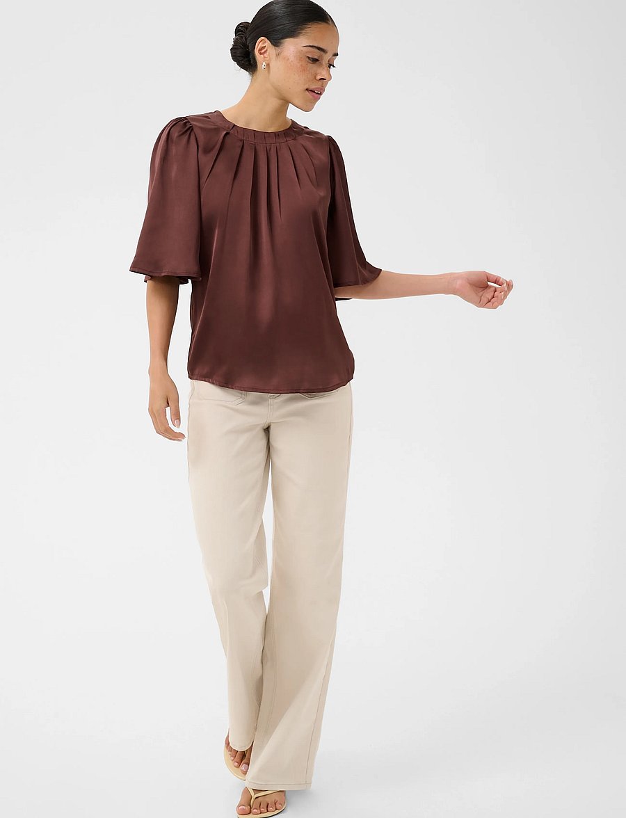 Kaffe - KAlinda Flared Blouse - kurzärmelige blusen - fudge - 3