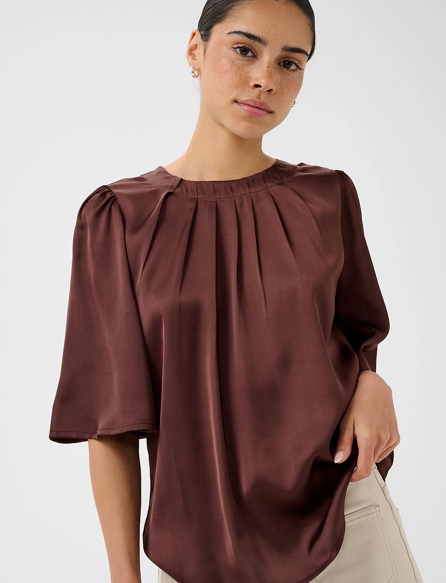 Kaffe - KAlinda Flared Blouse - kurzärmelige blusen - fudge - 4
