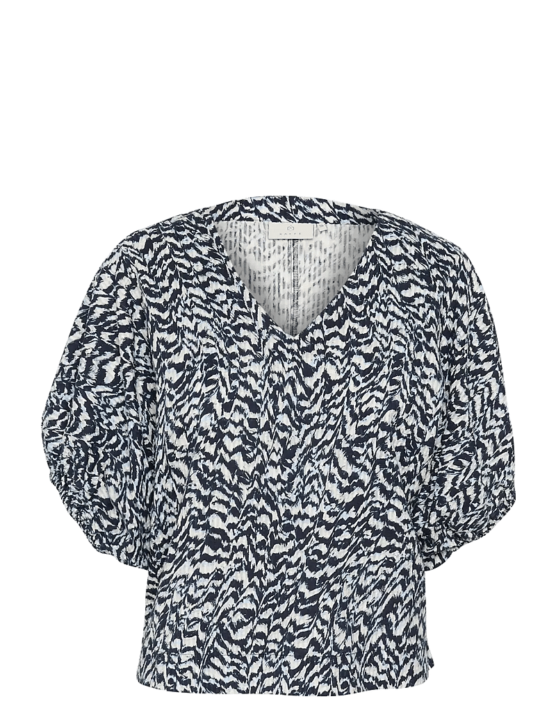 Kaffe - KAruffalo Blouse - kurzämlige blusen - blue / white graphic print - 1