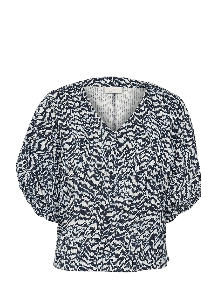 Kaffe - KAruffalo Blouse - kortärmade blusar - blue / white graphic print - 1