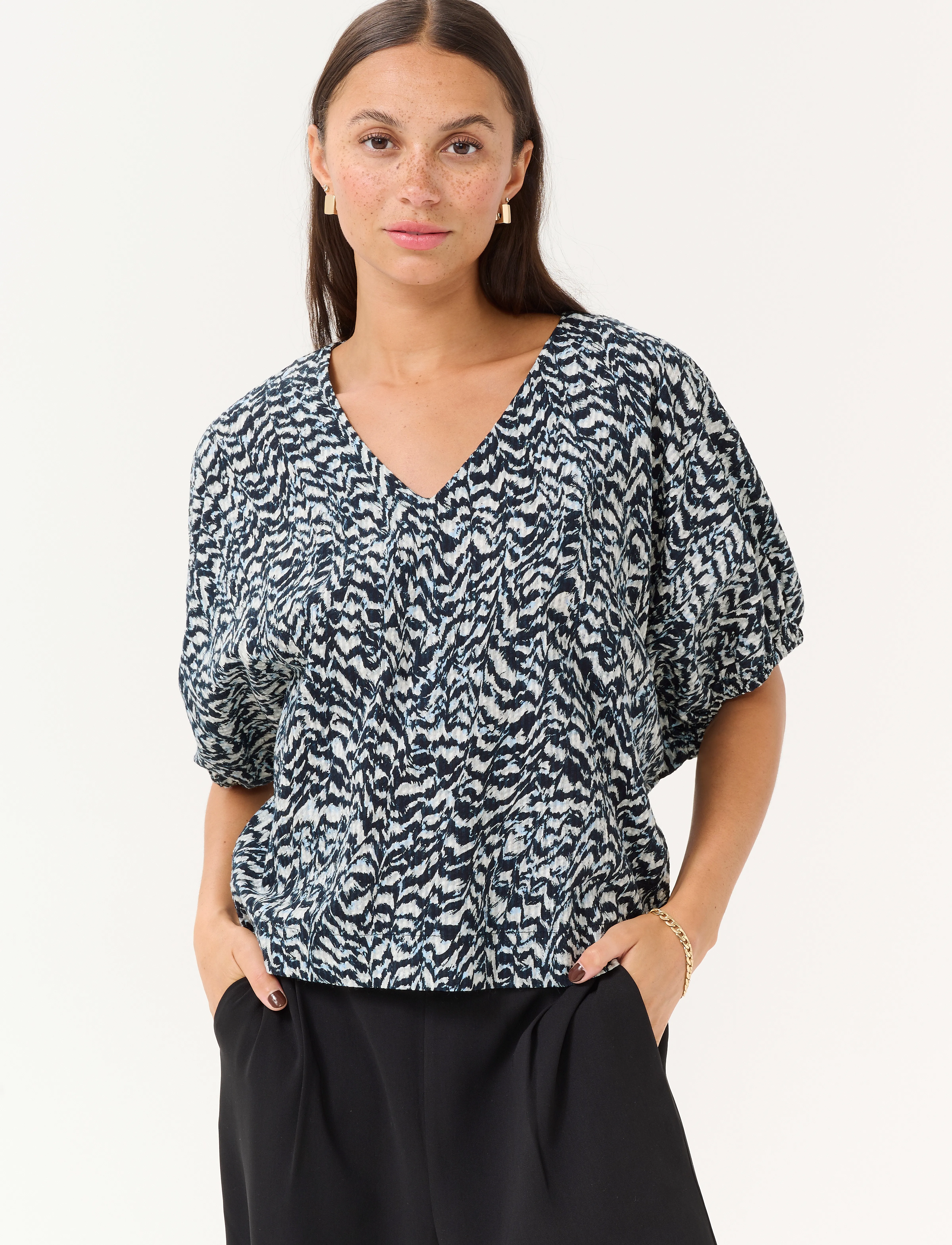 Kaffe Karuffalo Blouse, 42, Blouses, Marineblau - Short-sleeved, Frauen