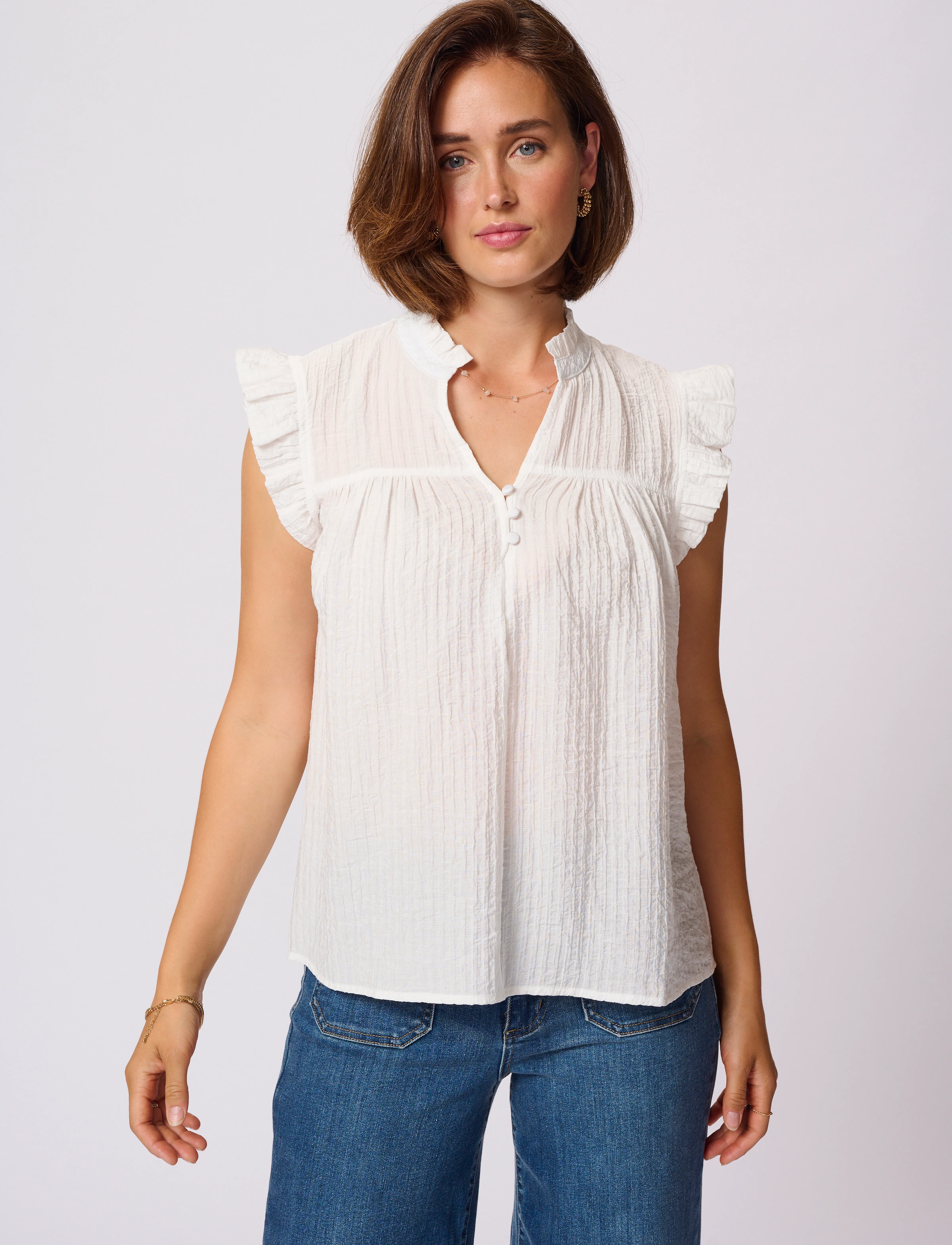Kaffe Kaliany Via Blouse, Kvinder, Flæsebluse, Cream, Str: 34