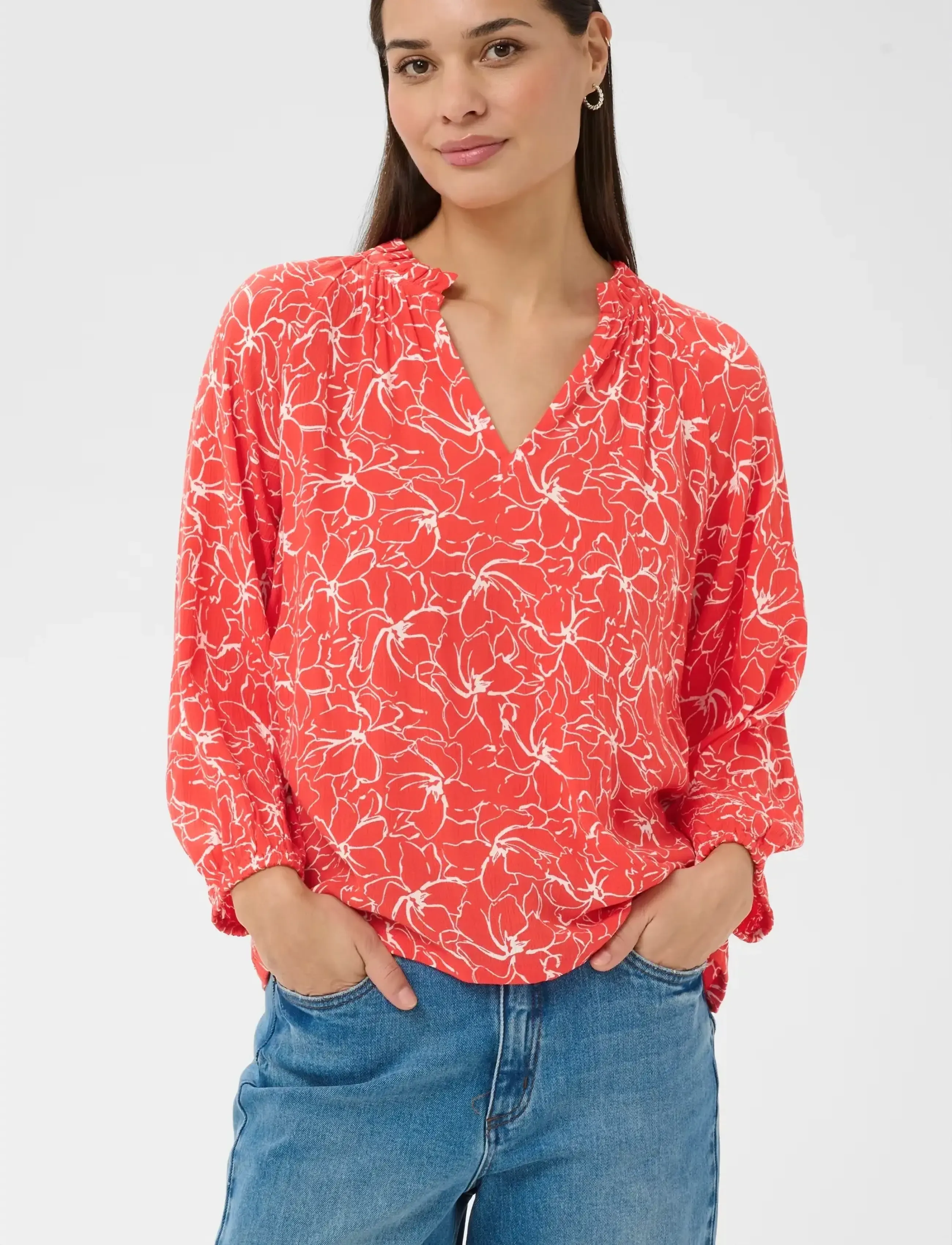 Kaffe KAtine Amber Blouse - Blouses - POPPY RED CHALK FLOWER / red
