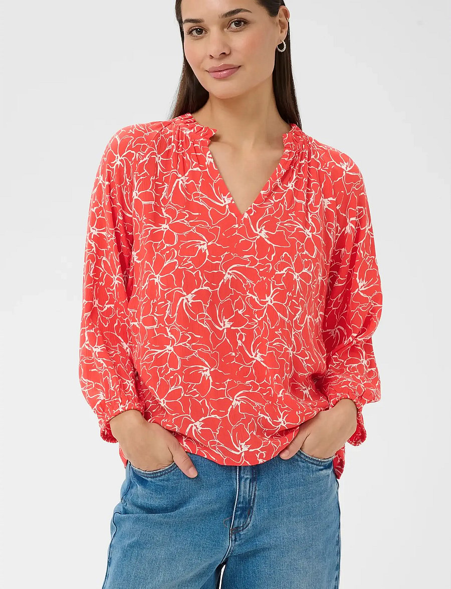 Kaffe - KAtine Amber Blouse - pikkade varrukatega pluusid - poppy red chalk flower - 0