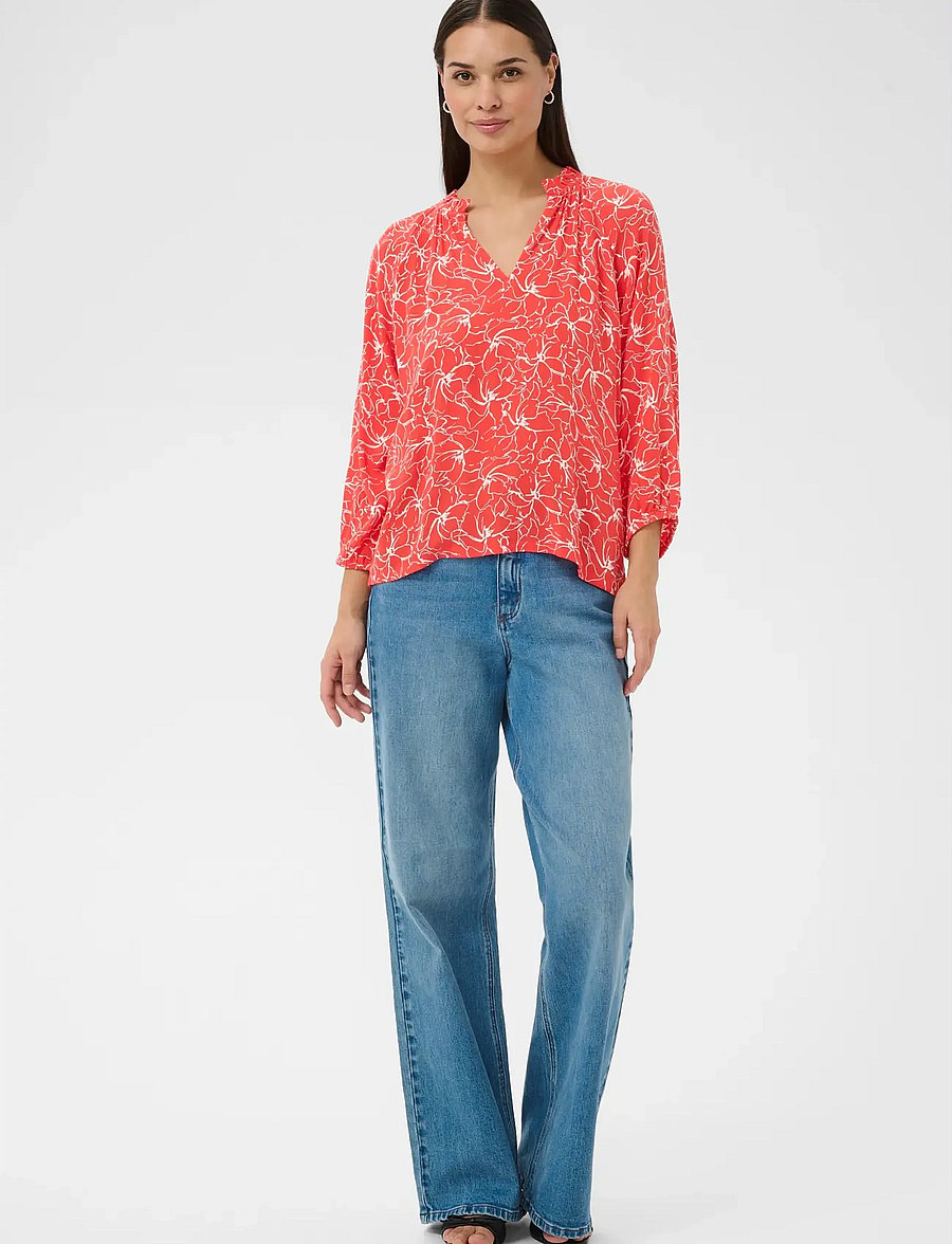Kaffe - KAtine Amber Blouse - pikkade varrukatega pluusid - poppy red chalk flower - 3