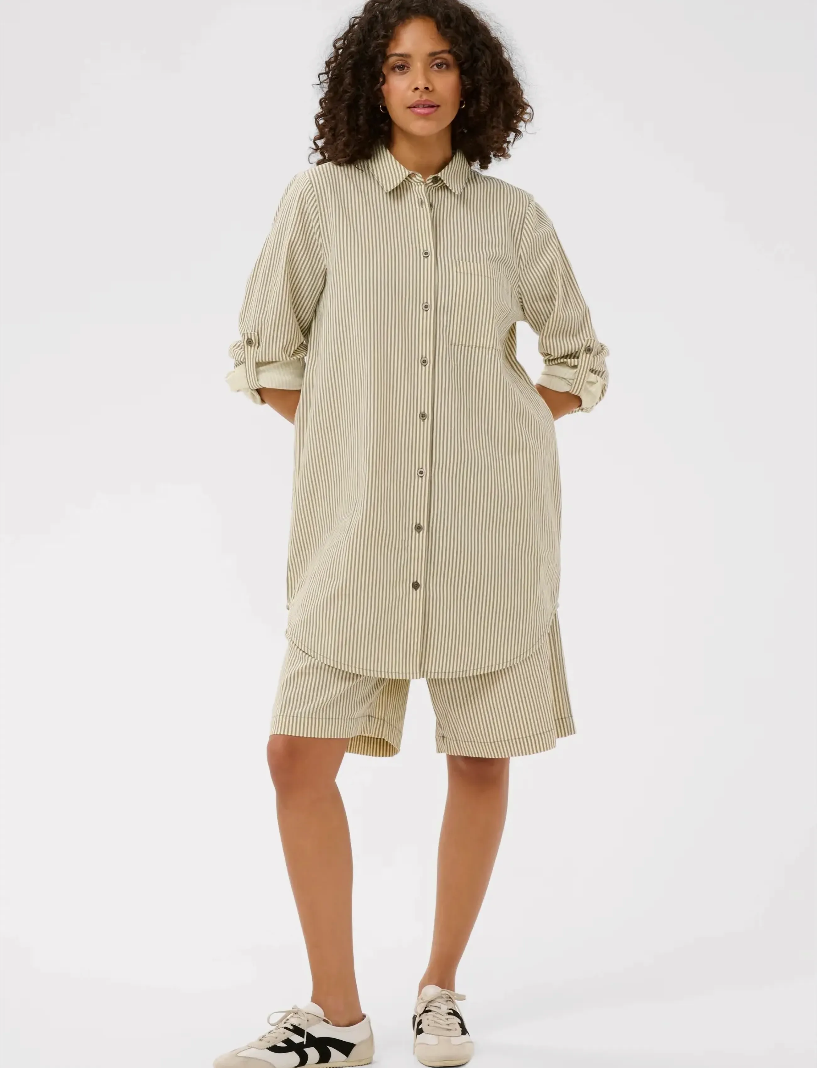 Kaffe Kanaya Striped Shirt Tunic, 40, Oberteile, Beige - Tunics, Frauen