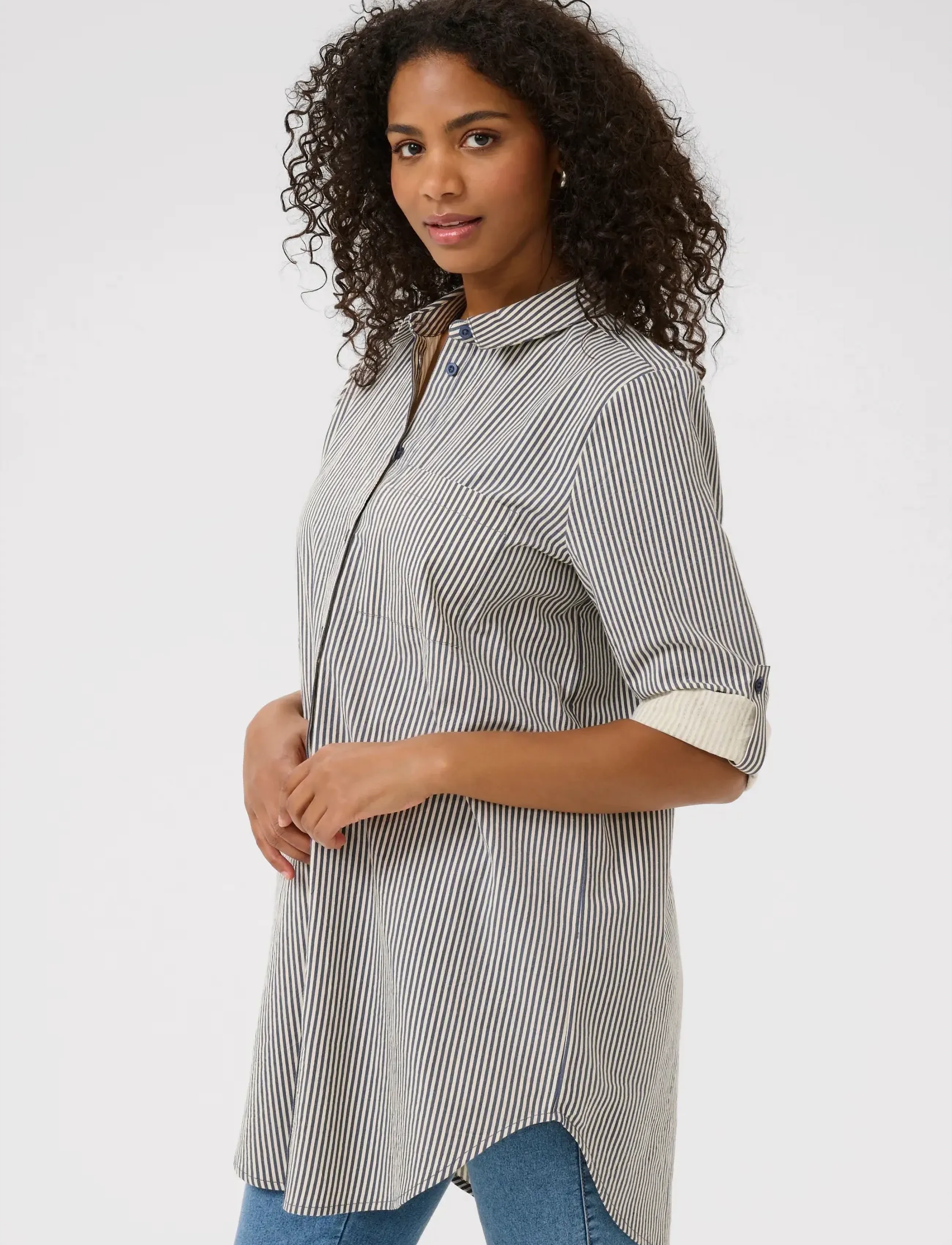 Kaffe Kanaya Striped Shirt Tunic, 38, Oberteile, Schwarz - Tunics, Frauen