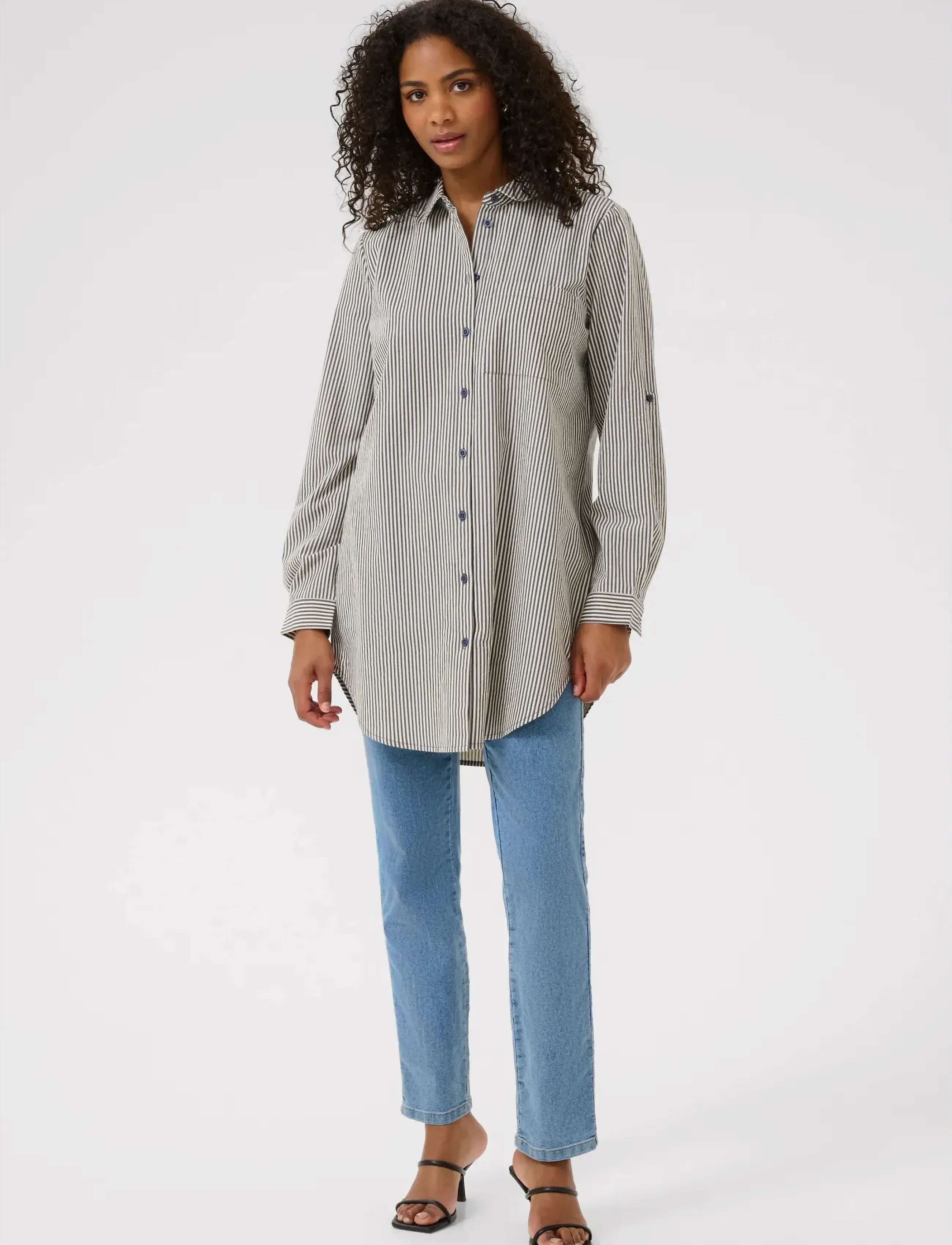 Kaffe - KAnaya Striped Shirt Tunic - langärmlige hemden - midnight/white stripe - 3