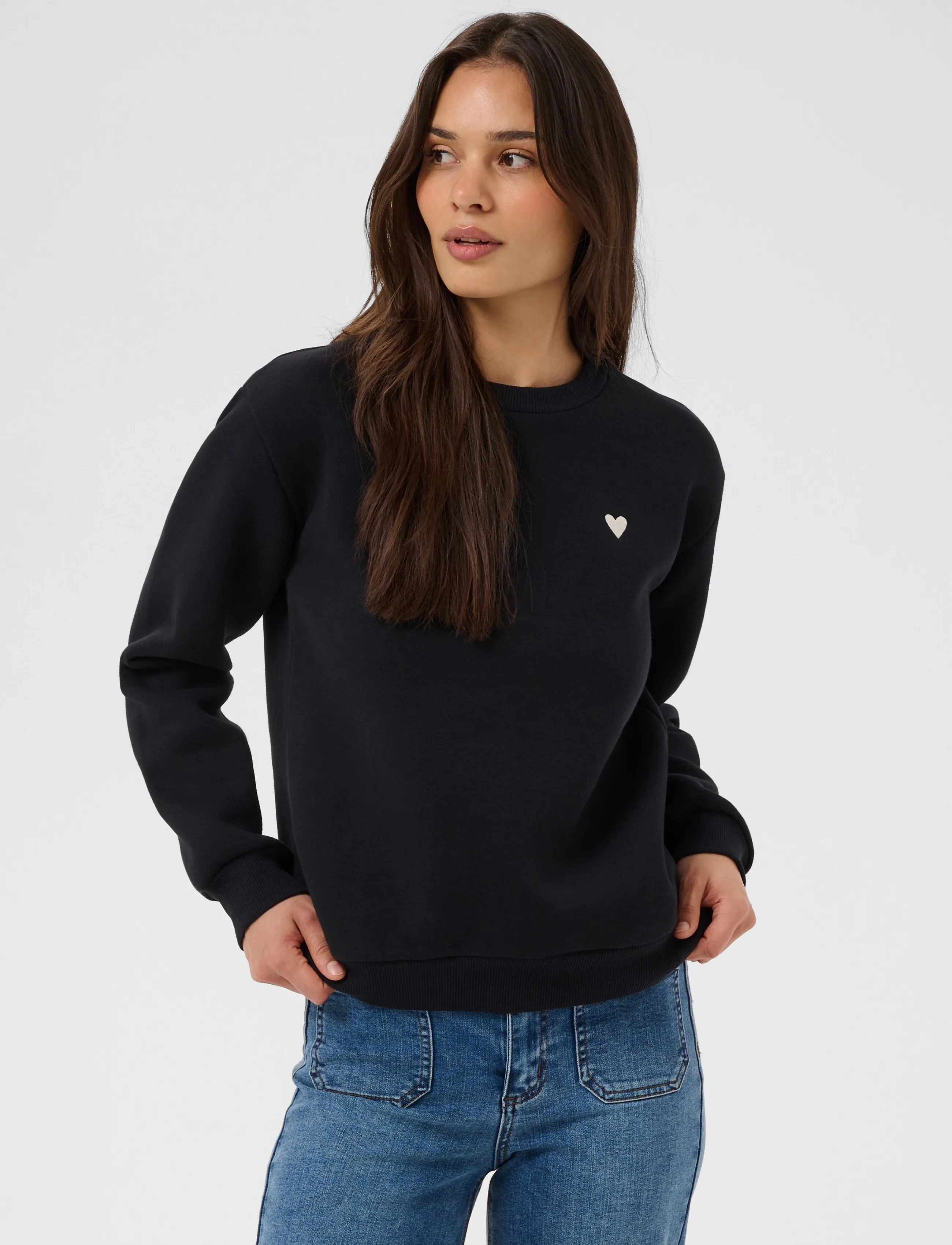 Kaffe - KAliddy Sweatshirt - igapäevane stiil - black w/ white heart - 2