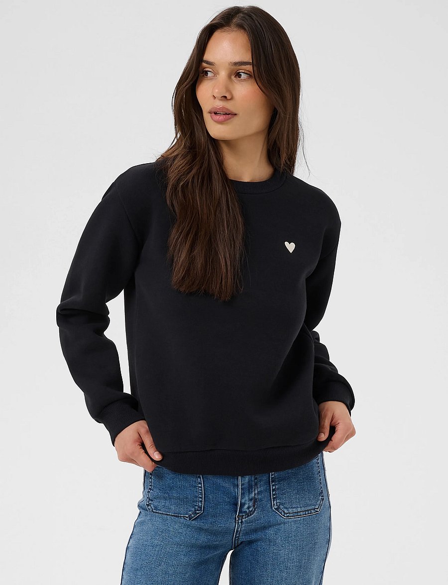 Kaffe - KAliddy Sweatshirt - hverdags stil - black w/ white heart - 2