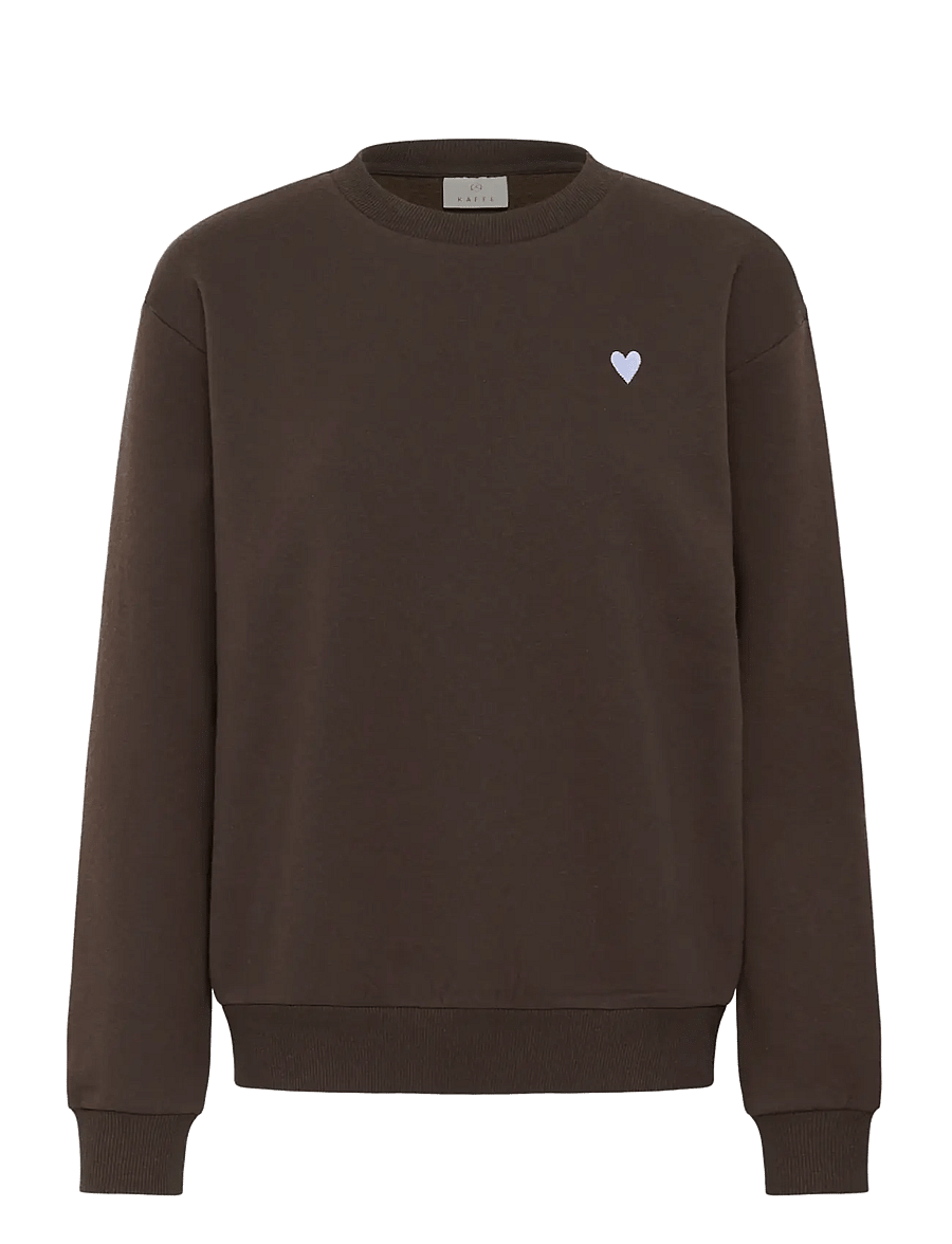 Kaffe - KAliddy Sweatshirt - everyday style - seal brown w. blue heart - 0