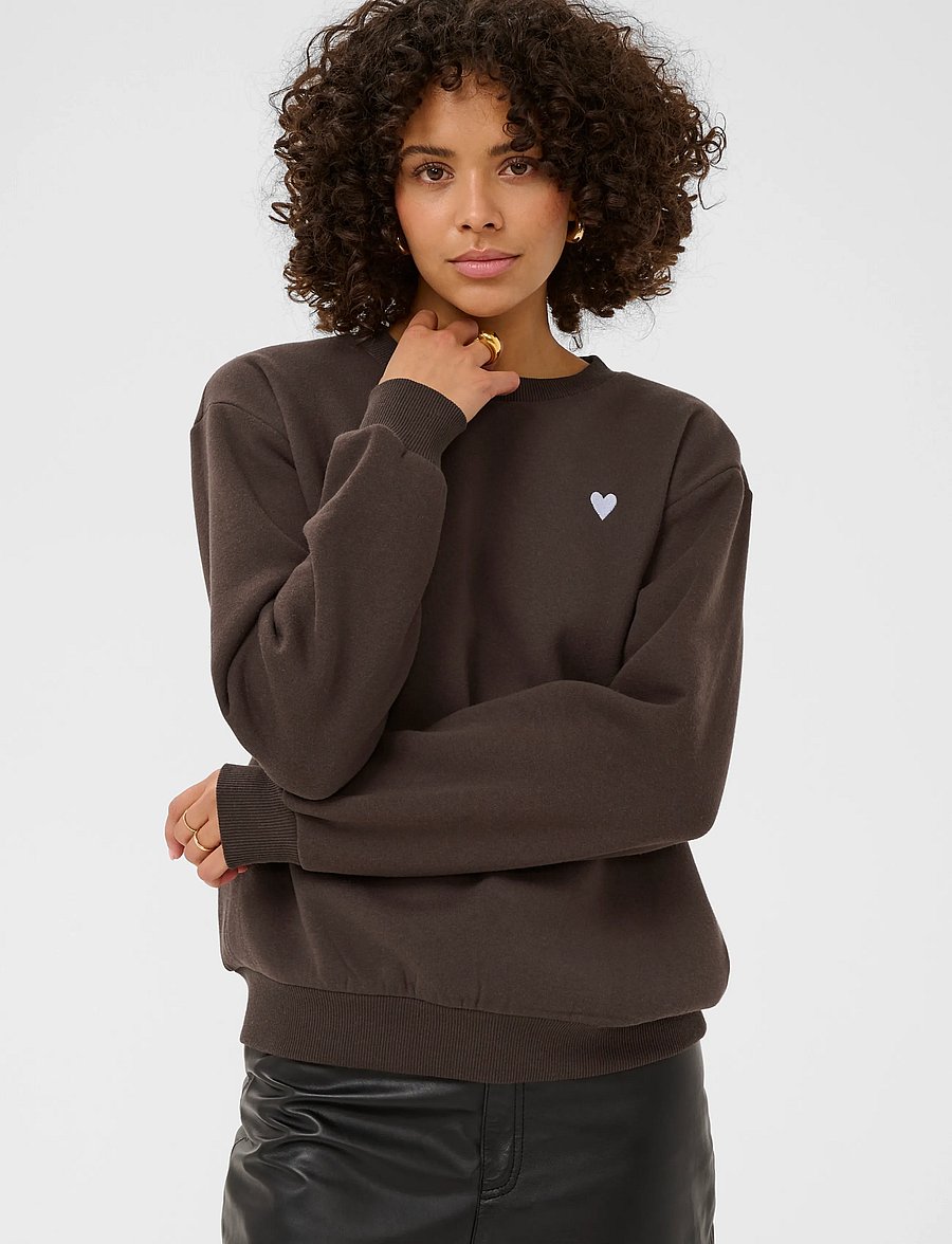 Kaffe - KAliddy Sweatshirt - everyday style - seal brown w. blue heart - 2