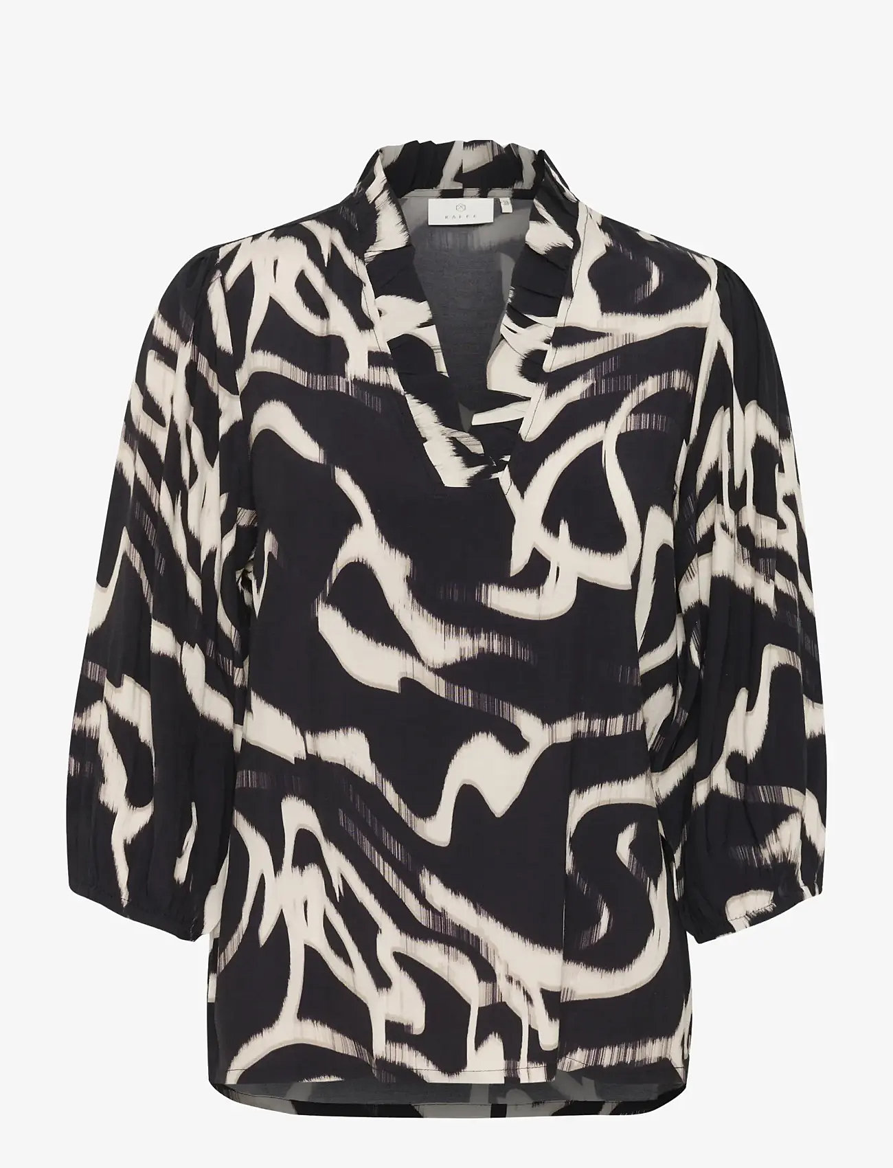 Kaffe - KAmartha Frill Blouse - kurzämlige blusen - black/nature organic lines - 0