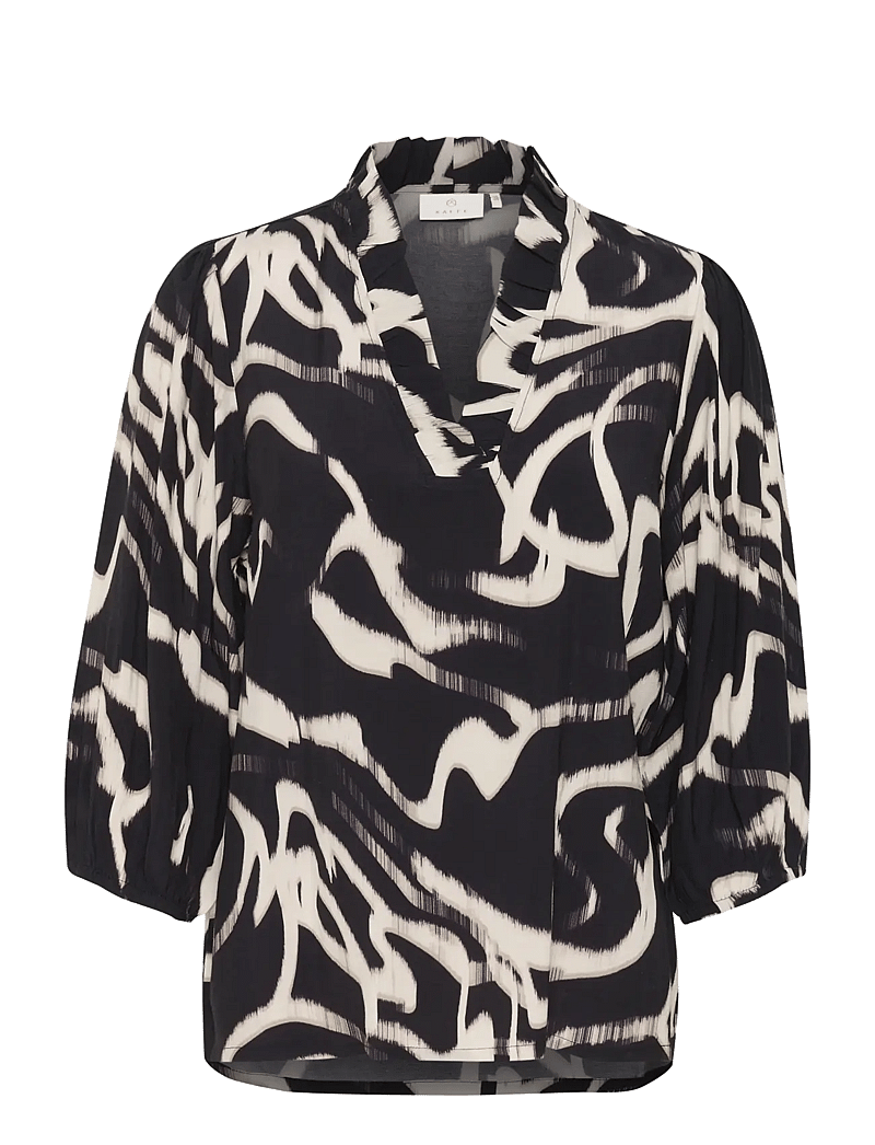 Kaffe - KAmartha Frill Blouse - kurzämlige blusen - black/nature organic lines - 1