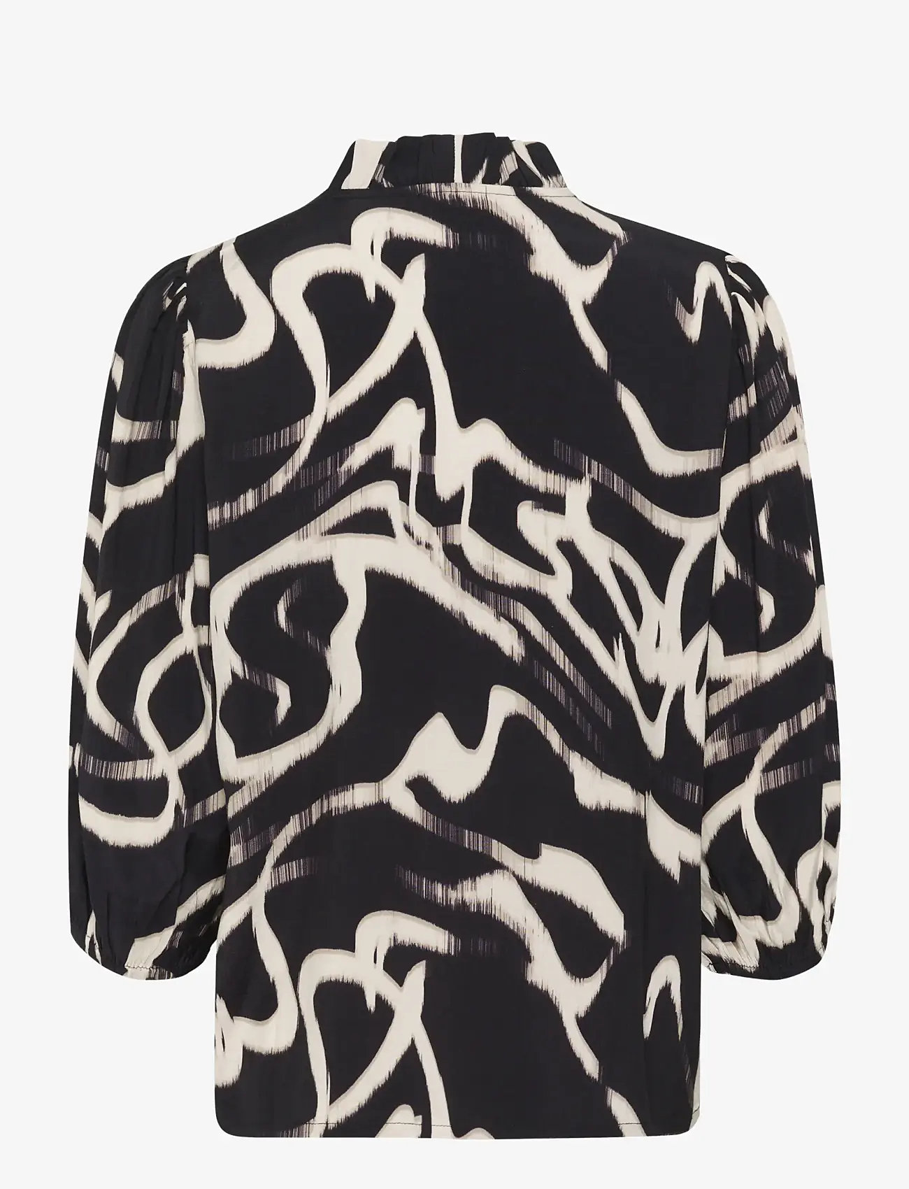 Kaffe - KAmartha Frill Blouse - kurzämlige blusen - black/nature organic lines - 1