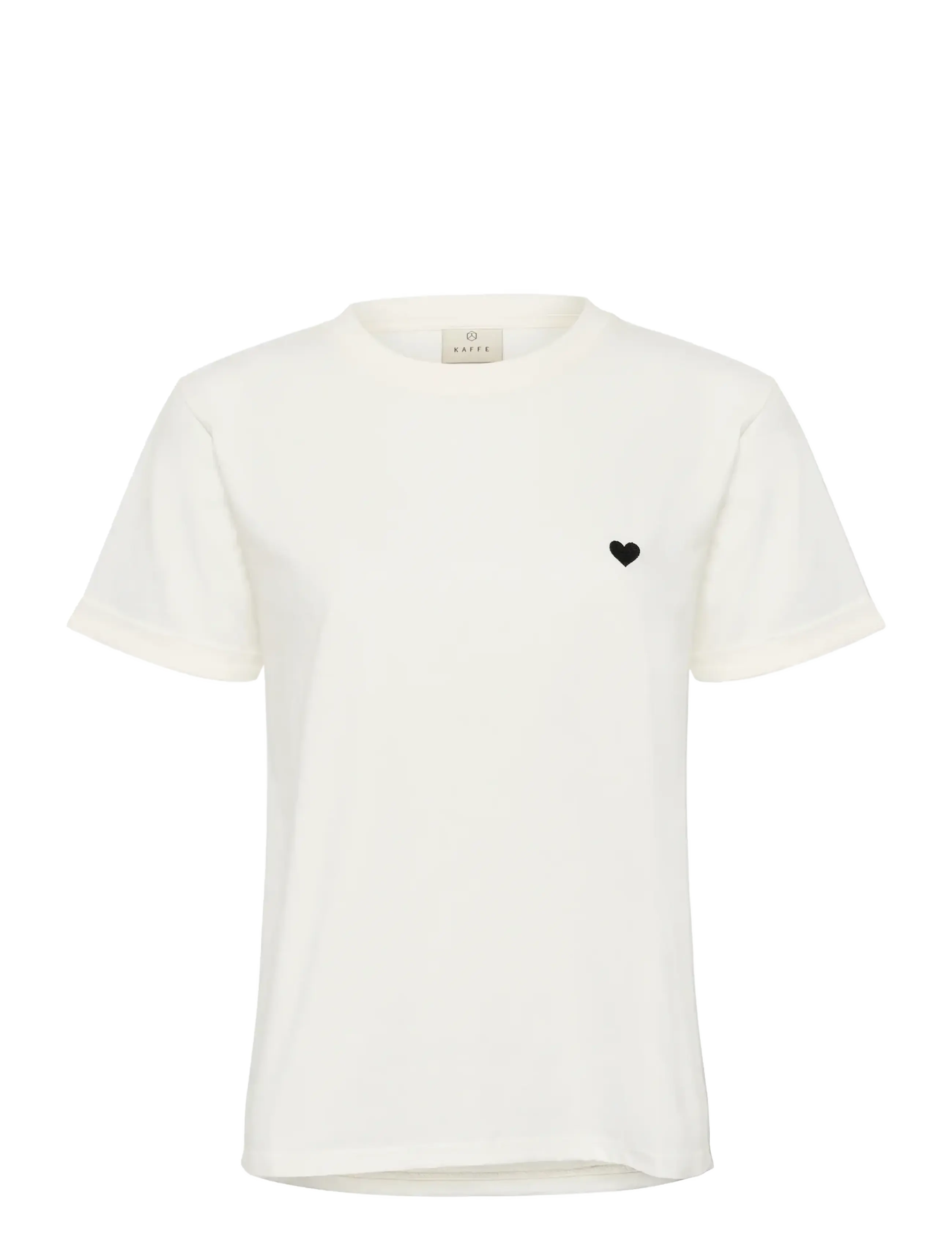 Kaffe KAheart T-Shirt - Clothing - CHALK/BLACK DEEP HEART / cream