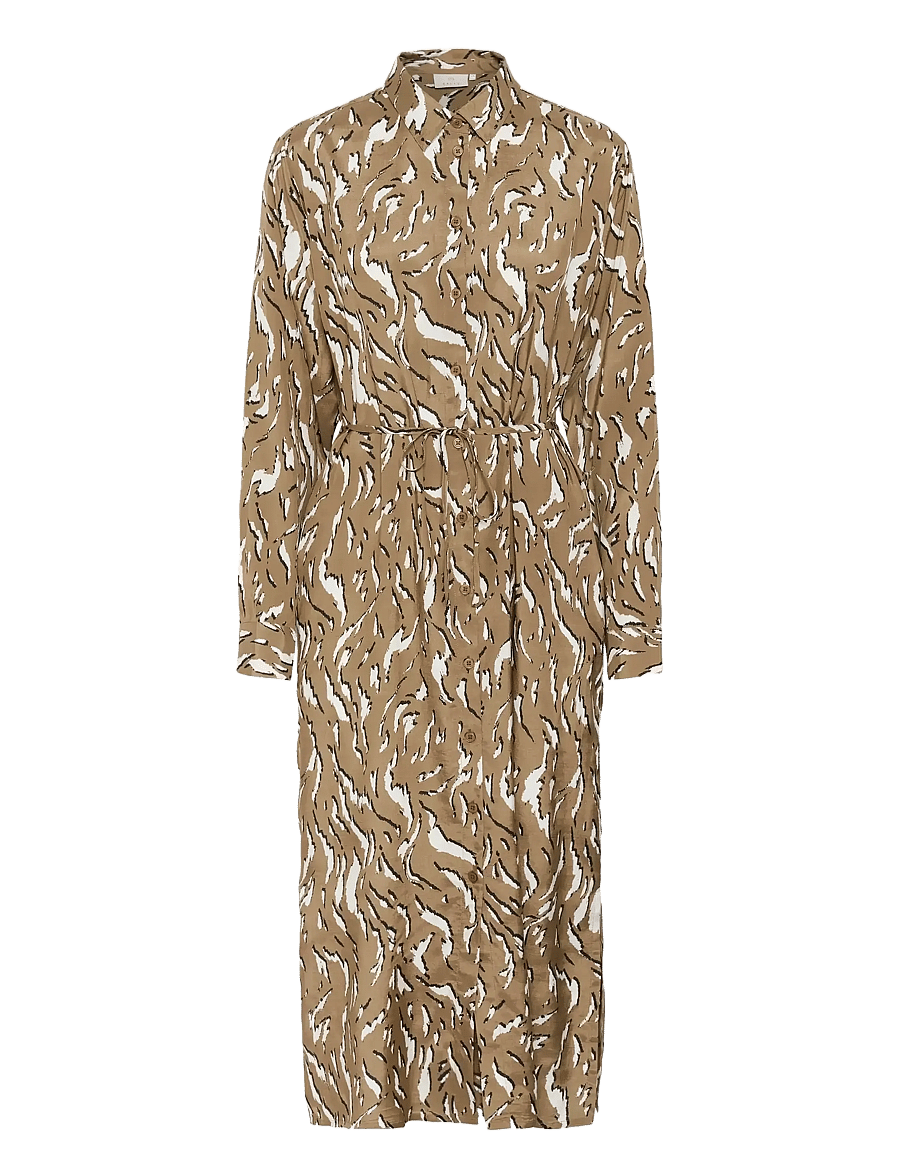 Kaffe - KAmille Shirt Dress - skjortklänningar - toasted coconut graphic animal - 1
