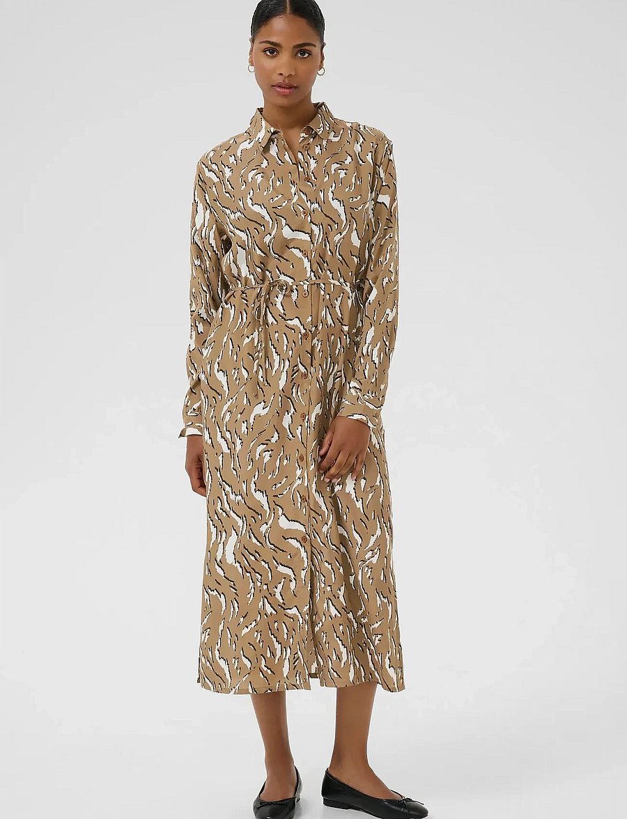 Kaffe - KAmille Shirt Dress - skjortklänningar - toasted coconut graphic animal - 0