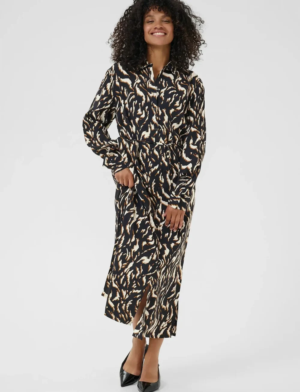 Kaffe - KAmille Shirt Dress - kreklkleitas - black/brown graphic animal - 0