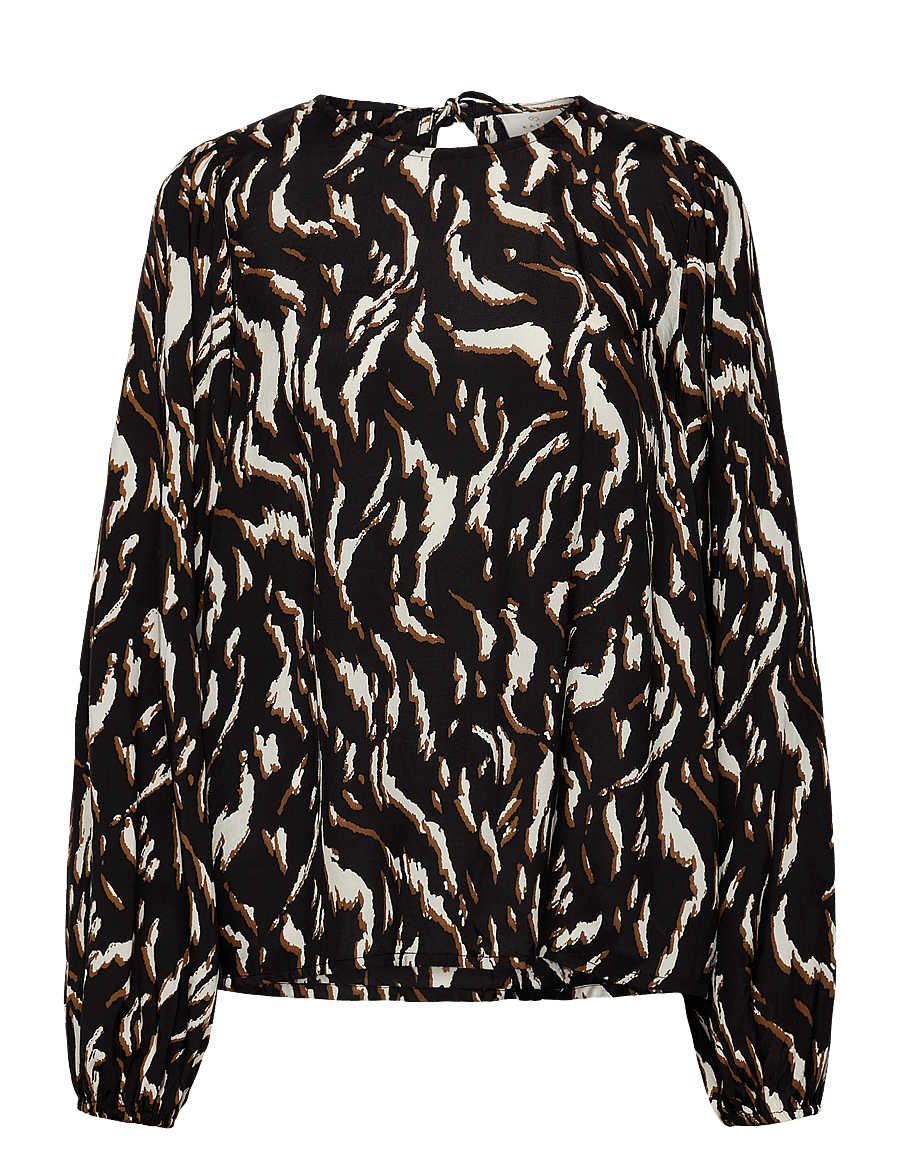 Kaffe - KAmille Blouse - långärmade blusar - black/brown graphic animal - 0