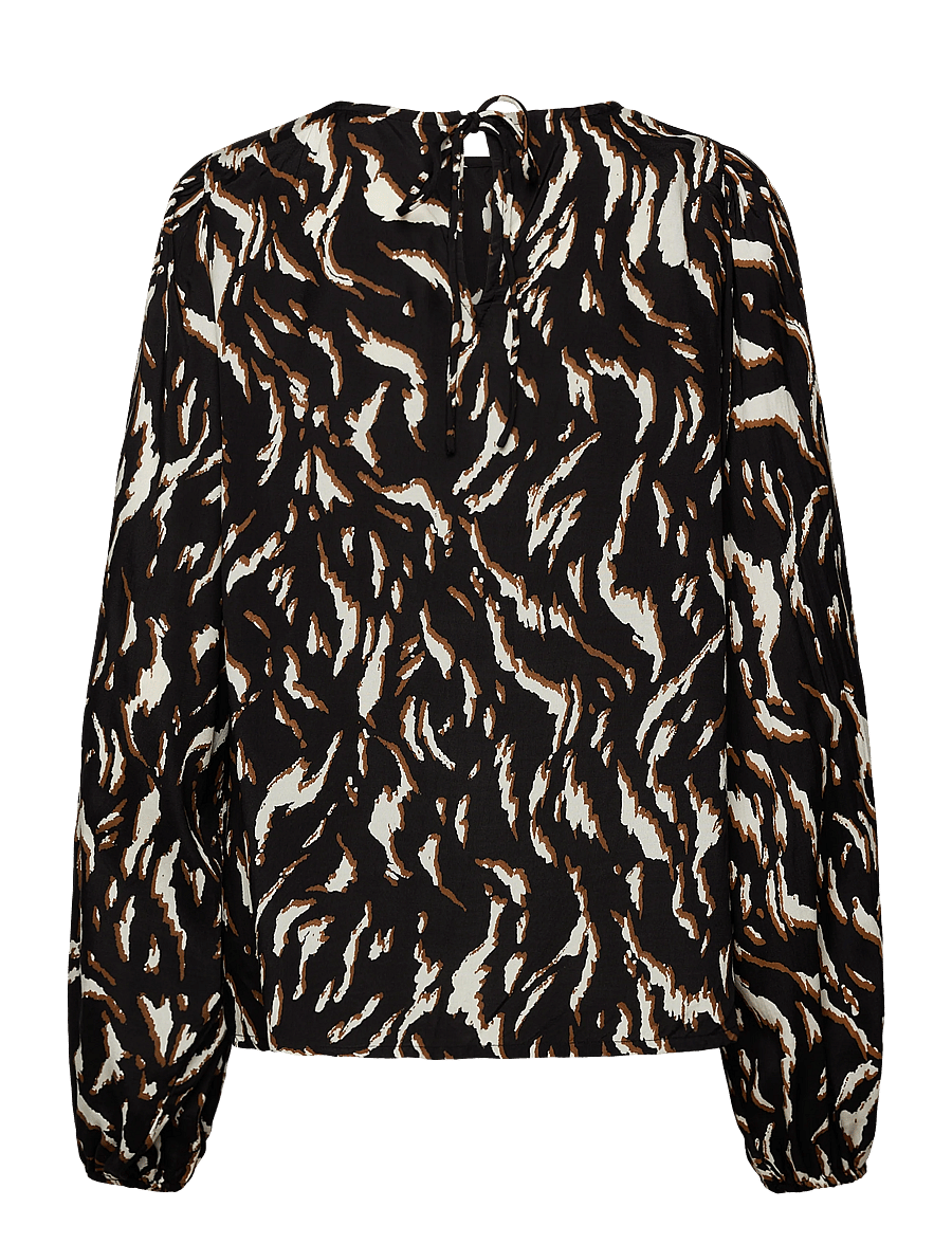 Kaffe - KAmille Blouse - långärmade blusar - black/brown graphic animal - 1