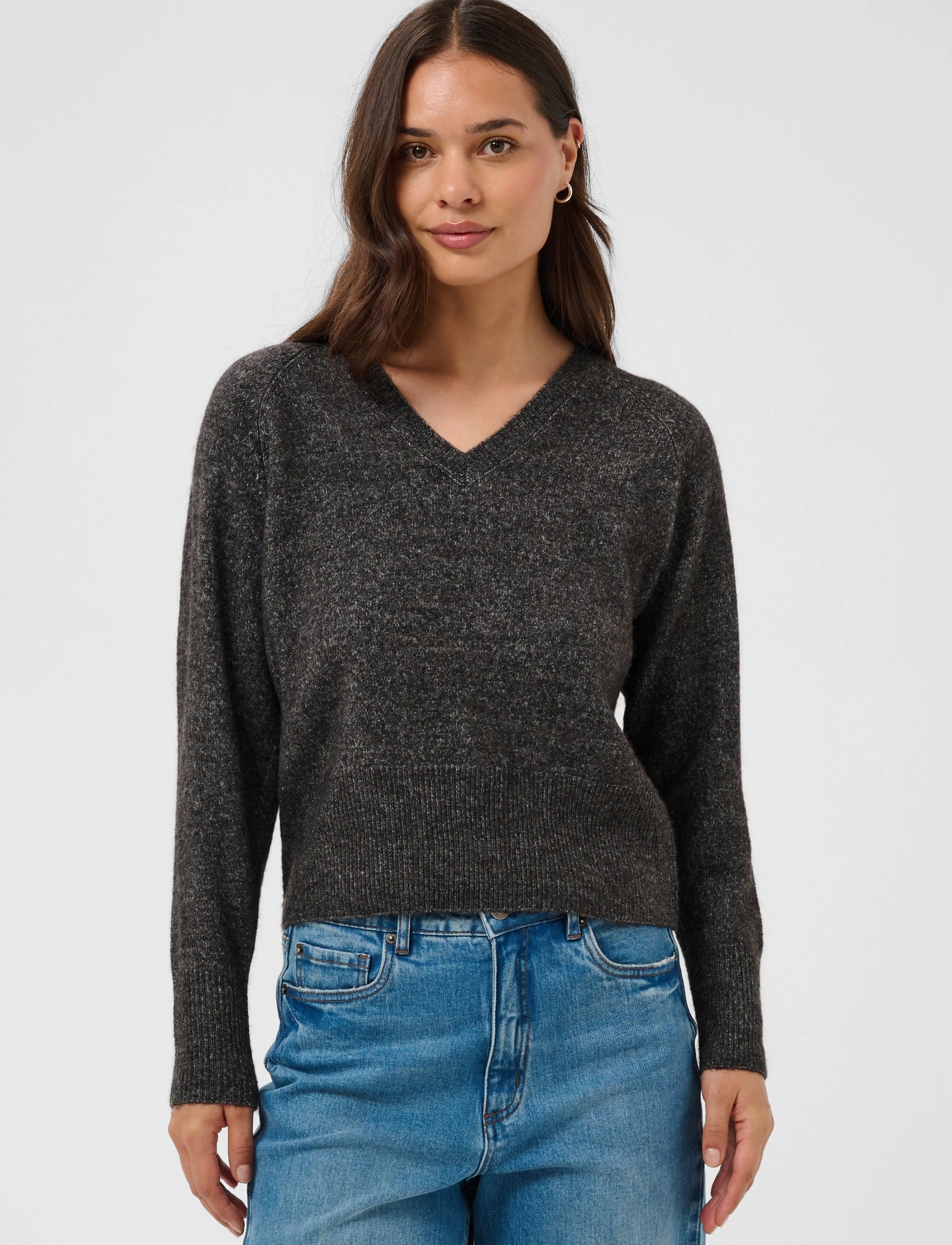 Kaffe - KAniel v-neck Pullover - jumpers - dark grey melange - 2