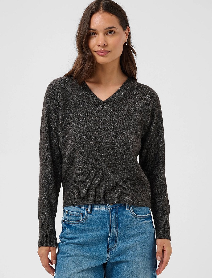 Kaffe - KAniel v-neck Pullover - stickade tröjor - dark grey melange - 2