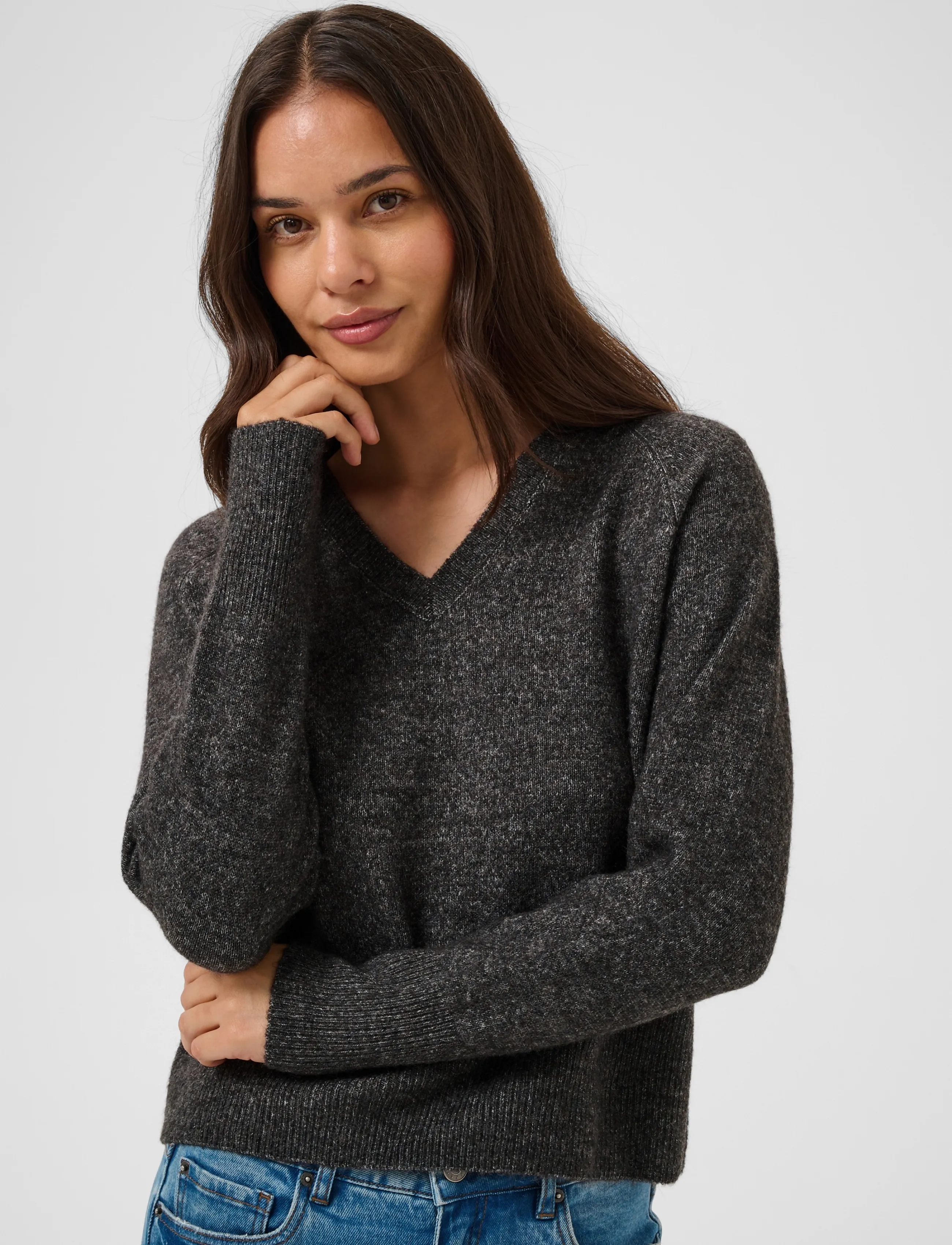 Kaffe - KAniel v-neck Pullover - jumpers - dark grey melange - 5