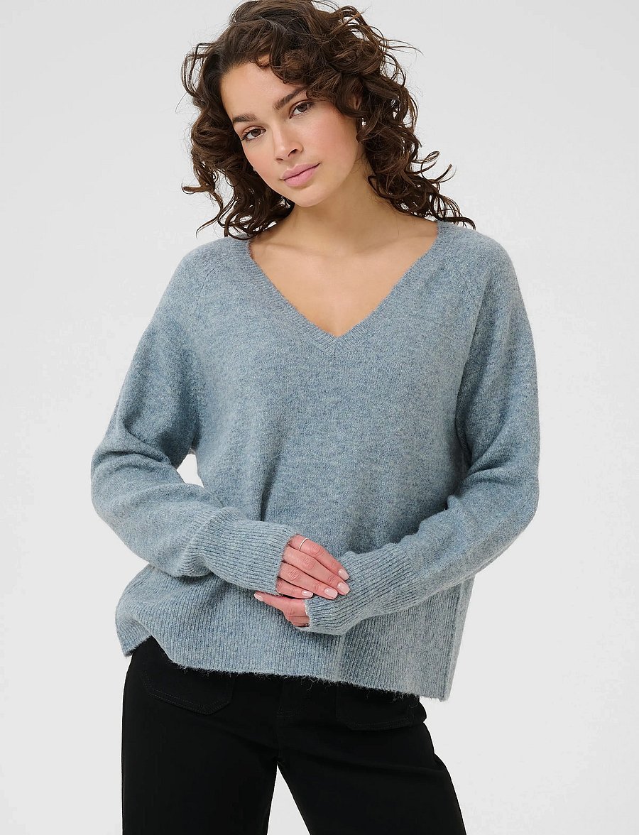 Kaffe - KAniel v-neck Pullover - pullover - windward blue melange - 0
