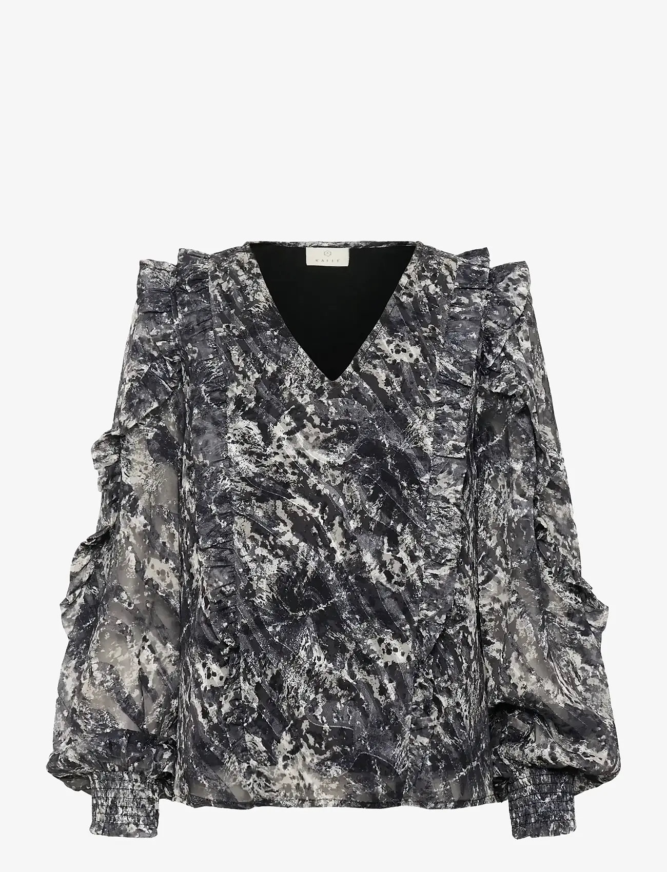 Kaffe - KAalica Blouse - långärmade blusar - black/grey abstract graphic - 1