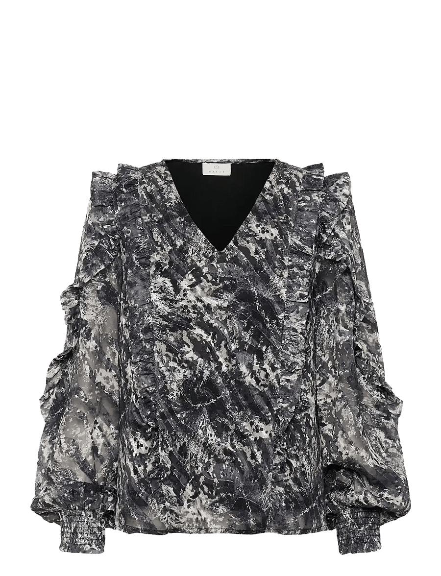 Kaffe - KAalica Blouse - long sleeved blouses - black/grey abstract graphic - 1