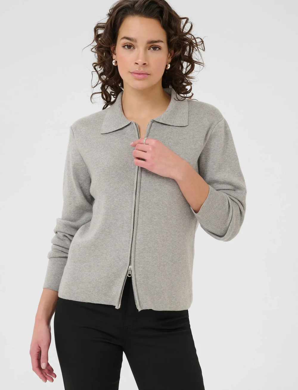 Kaffe - KAvisja Polo Cardigan - cardigans - grey melange - 0
