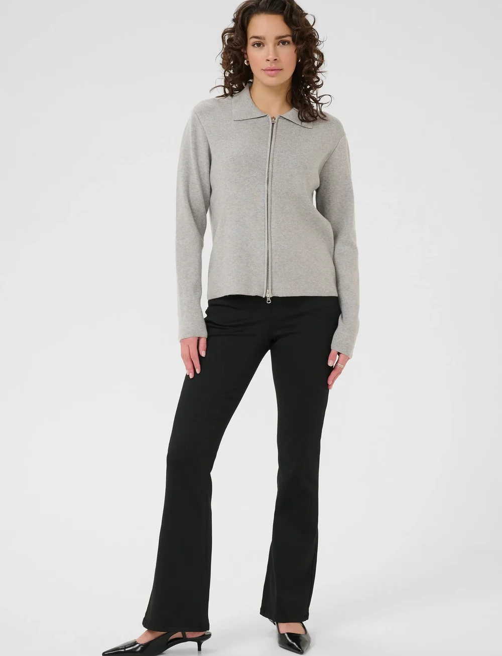 Kaffe - KAvisja Polo Cardigan - cardigans - grey melange - 3