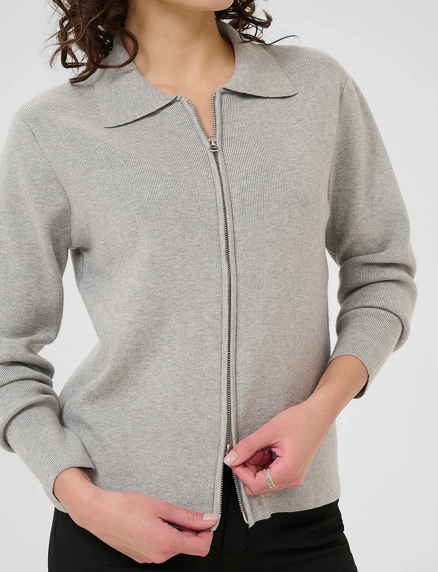 Kaffe - KAvisja Polo Cardigan - strickjacken - grey melange - 5