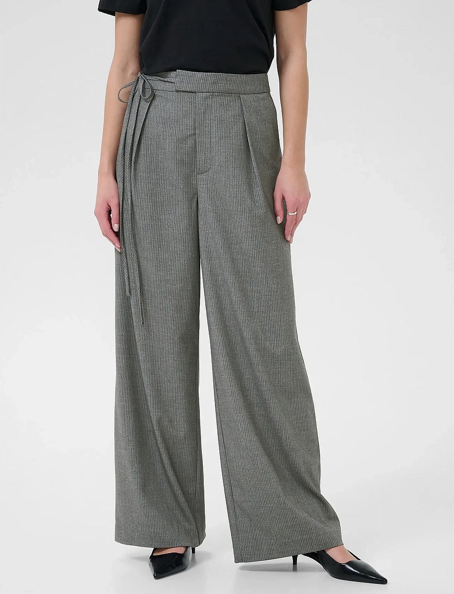 Kaffe - KAellie Wide Pants - hosen mit weitem bein - grey melange / chalk stripe - 0
