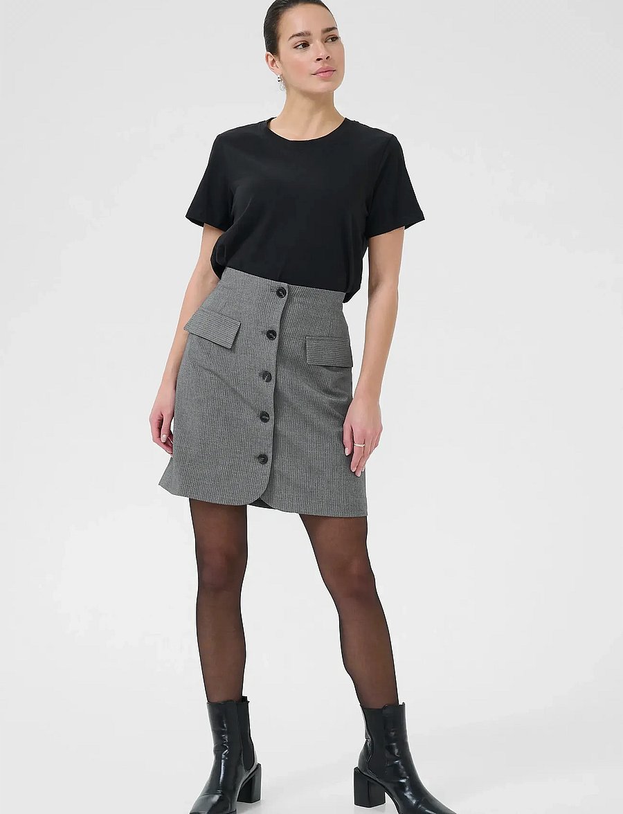 Kaffe - KAellie Skirt - kurze röcke - grey melange / chalk stripe - 3
