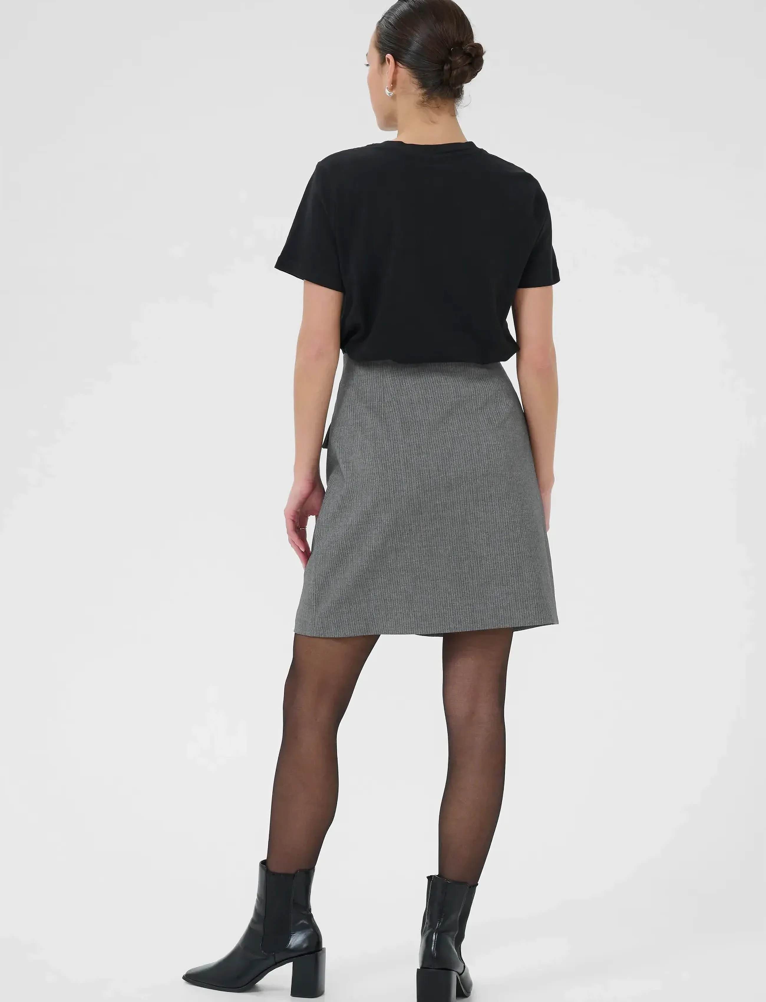 Kaffe - KAellie Skirt - trumpi sijonai - grey melange / chalk stripe - 4