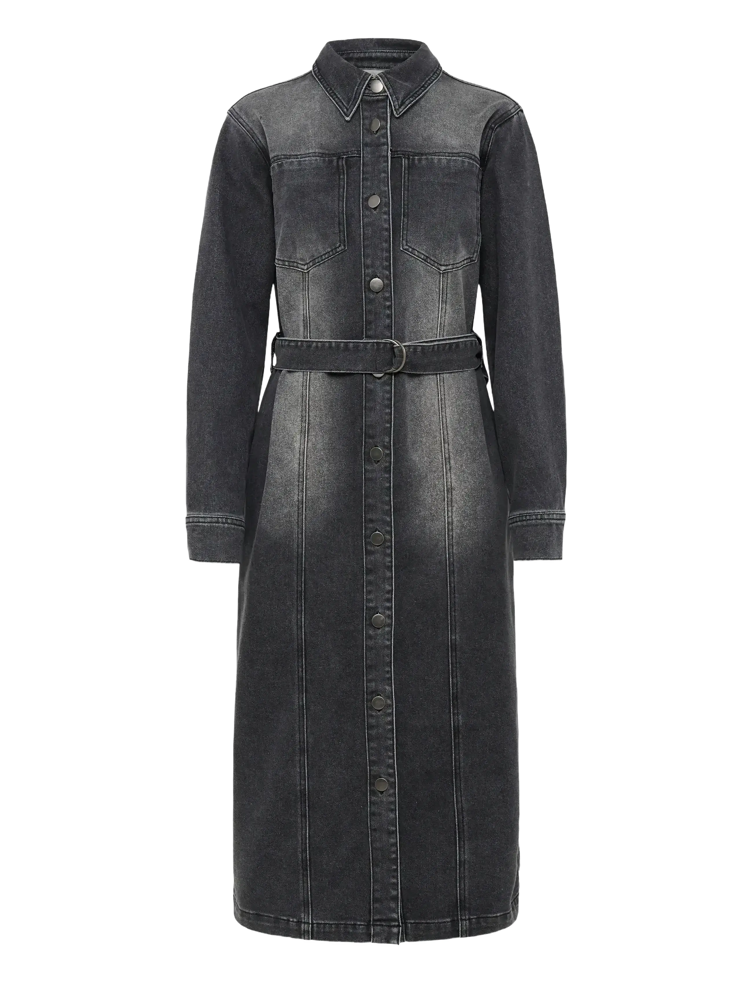 Kaffe KAabby Denim Dress - Dresses - MEDIUM GREY DENIM / black