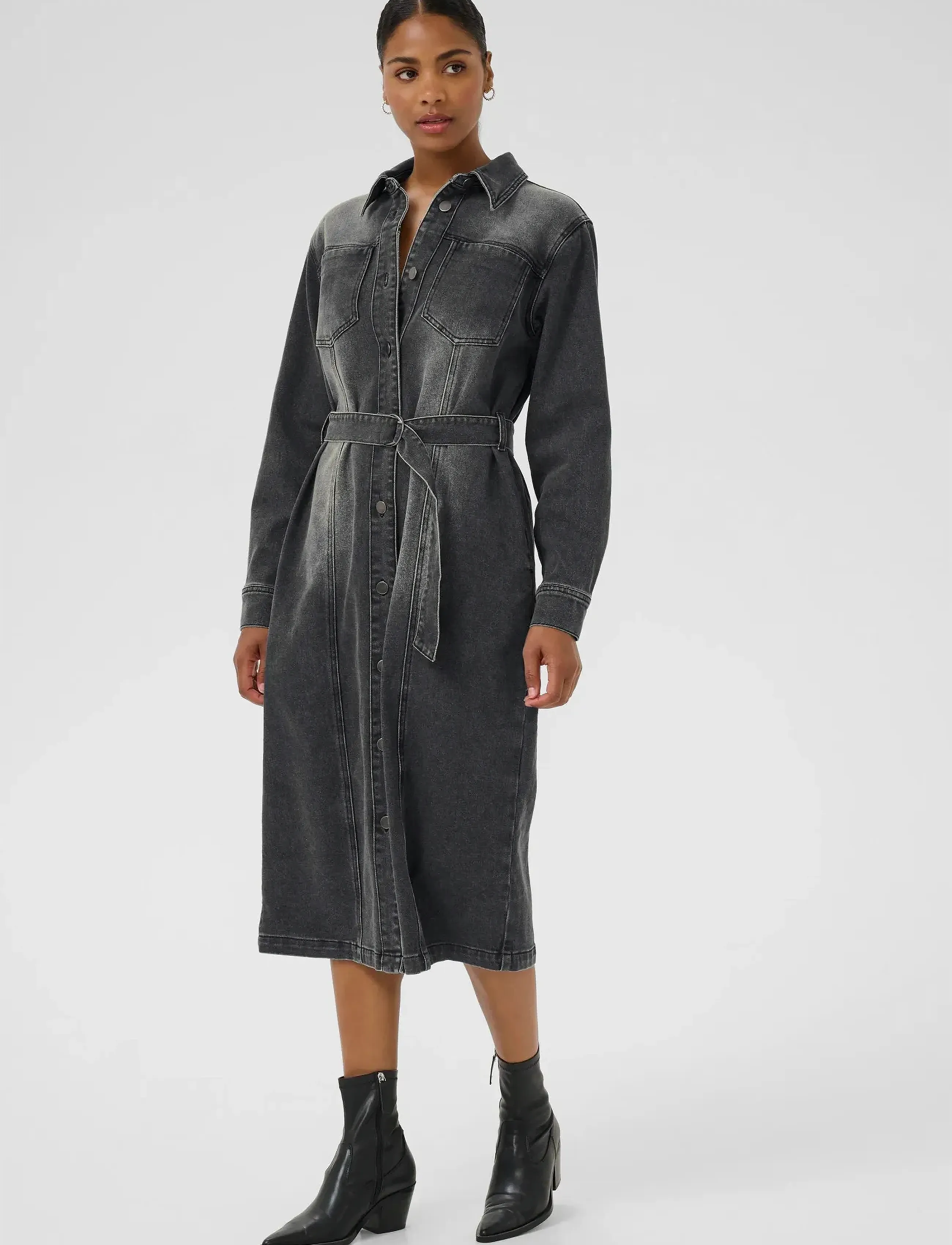 Kaffe KAabby Denim Dress - Tøj - MEDIUM GREY DENIM / black