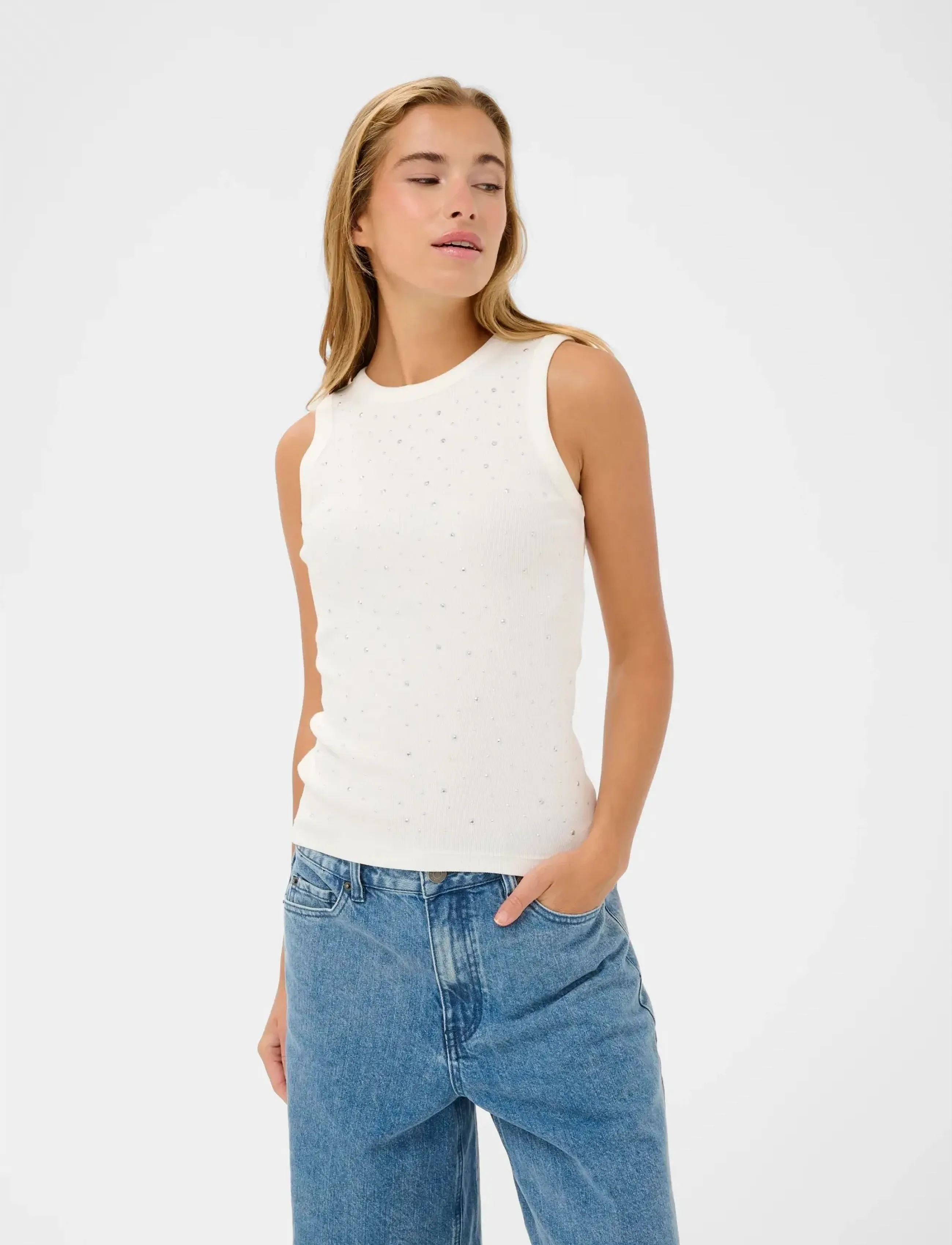 Kaffe KAcarna Rhinestone Top - Kleidung - CHALK / cream