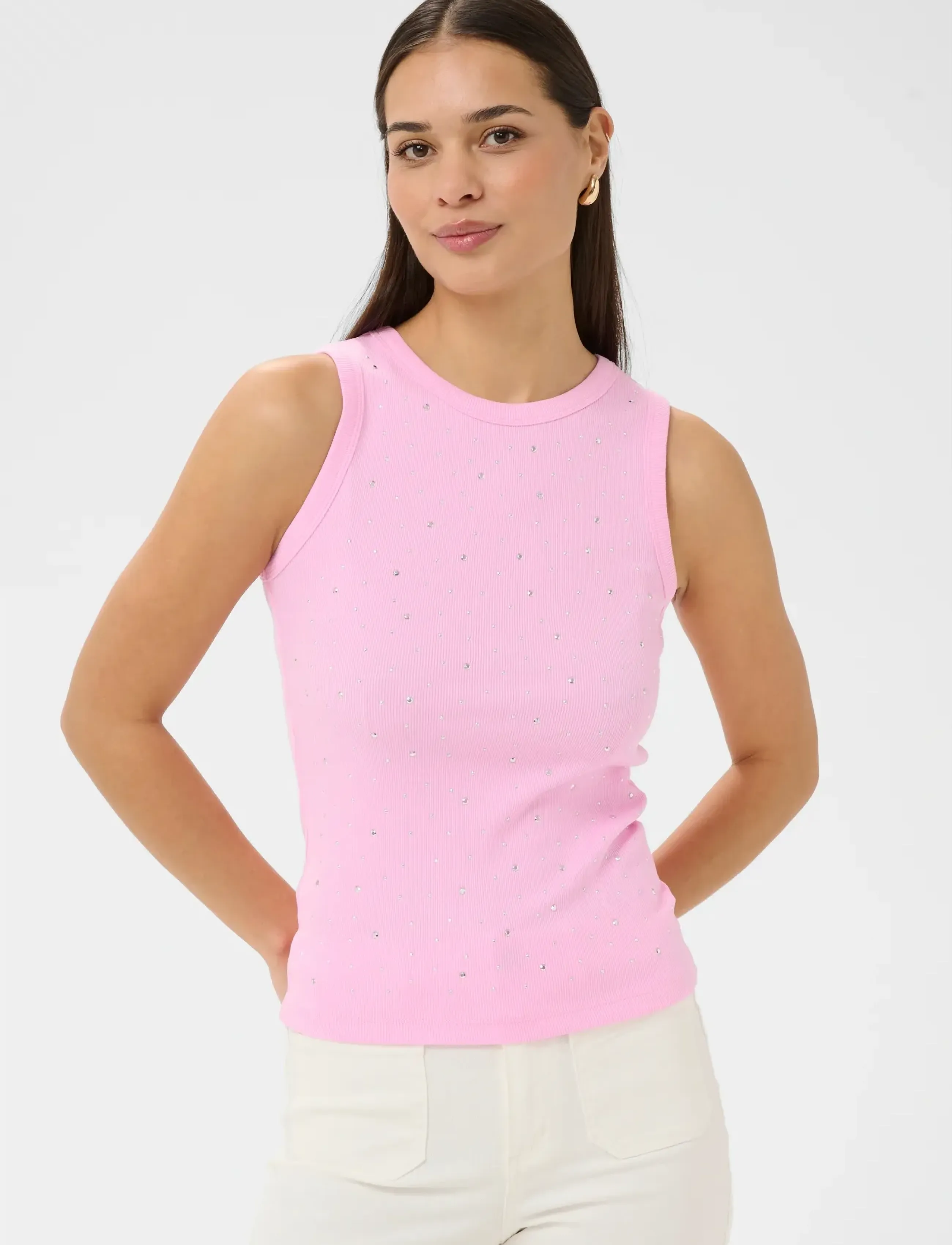 Kaffe KAcarna Rhinestone Top - T-shirts & Toppar - PINK FROSTING / pink/rose