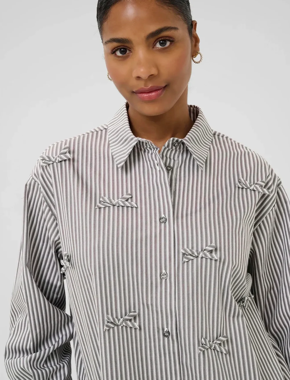 Kaffe - KAmarianne Shirt - langermede skjorter - grey/white stripe - 5
