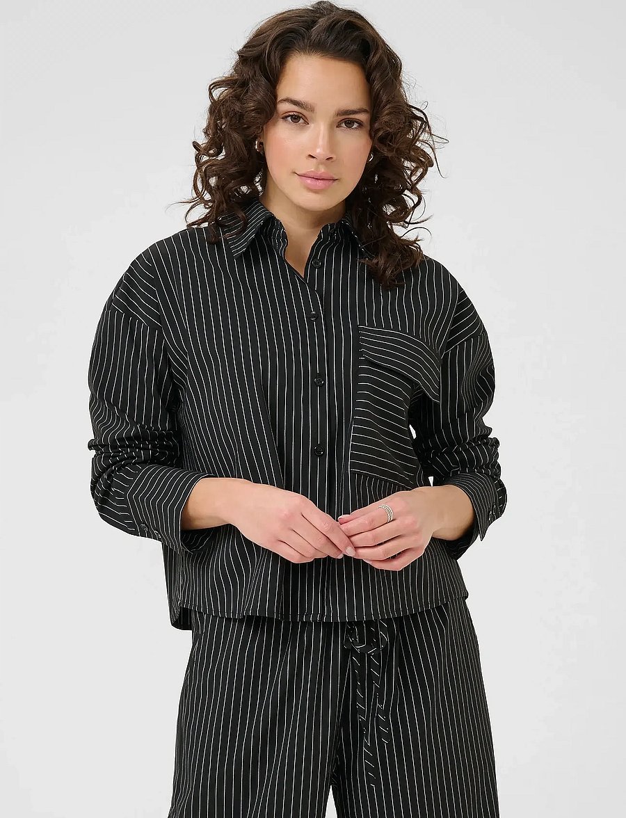 Kaffe - KAeliana Shirt - overhemden met lange mouwen - black / chalk pinstripe - 0