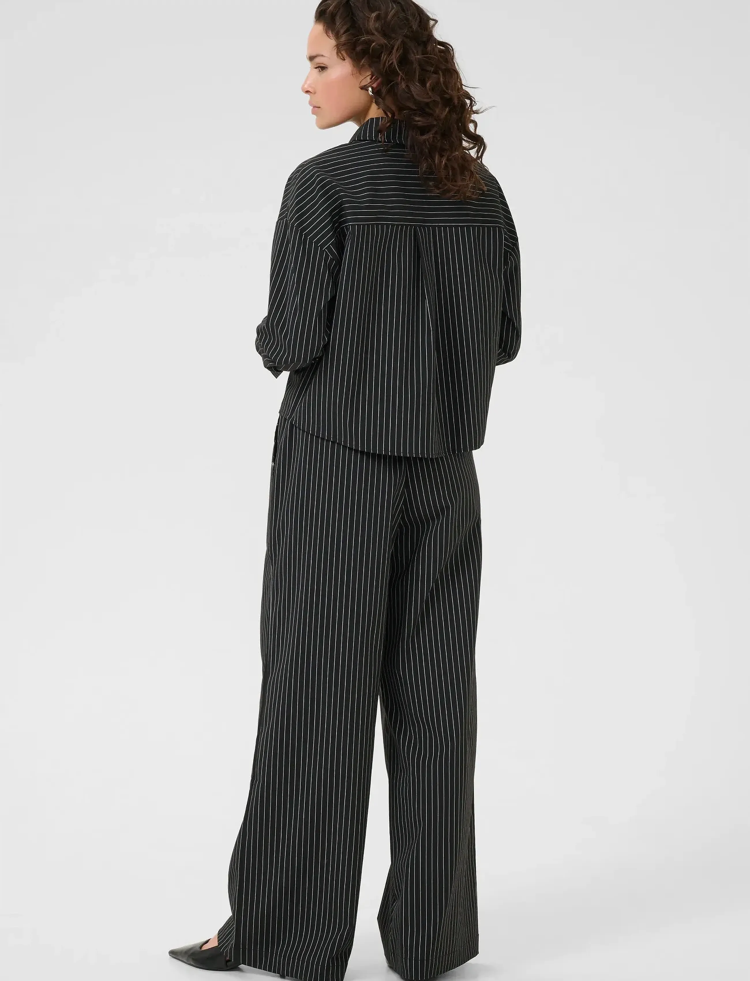 Kaffe - KAeliana Shirt - langärmlige hemden - black / chalk pinstripe - 4
