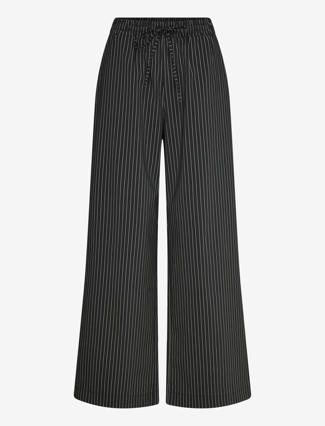 Kaffe - KAeliana Pants - laia säärega püksid - black / chalk pinstripe - 0