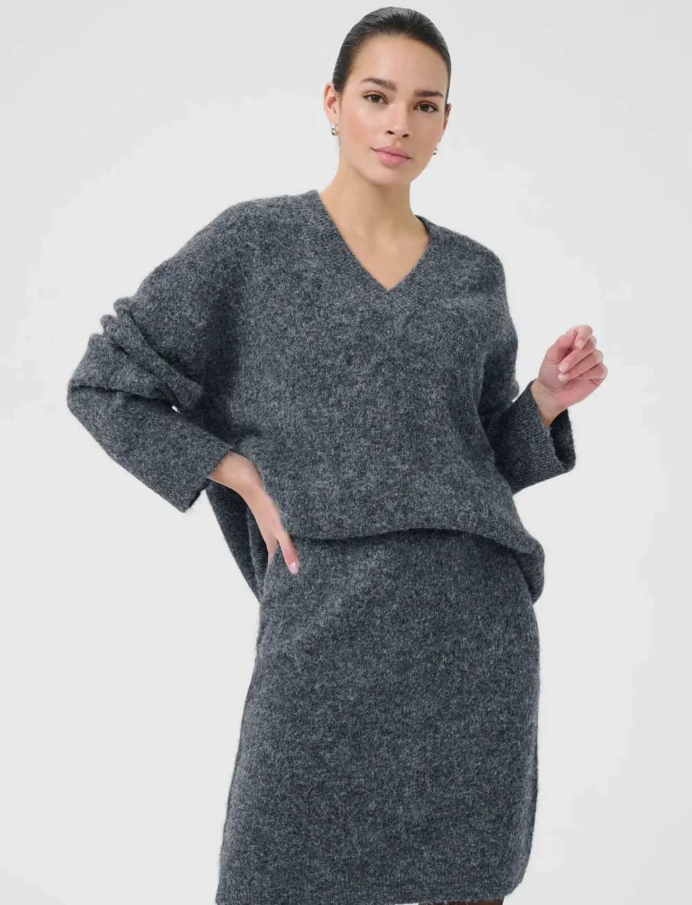 Kaffe - KAtrudy Pullover - striktrøjer - dark grey melange - 0