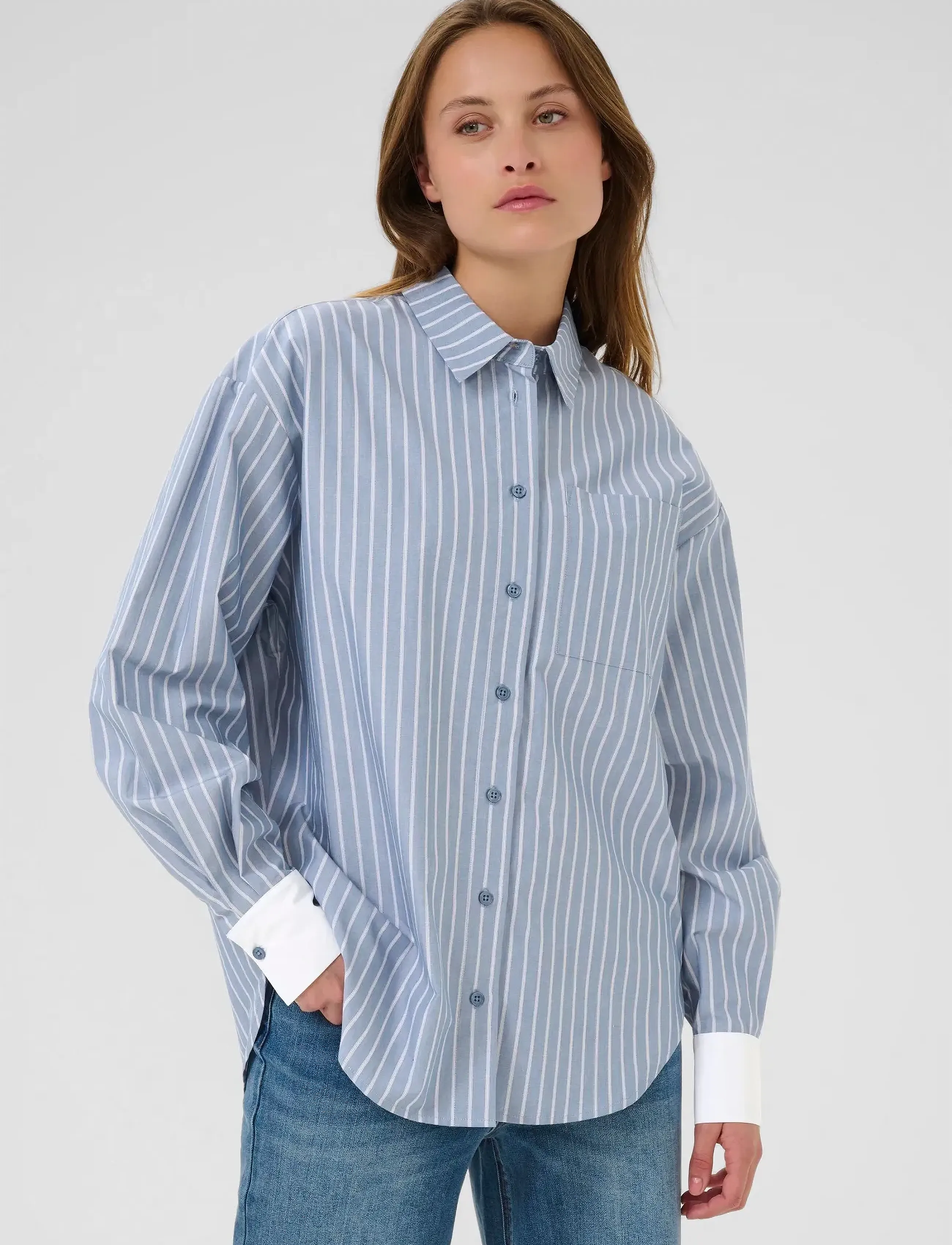 Kaffe Kamilina Shirt, Kvinder, Stribet Skjorte, Blå, Str: 40
