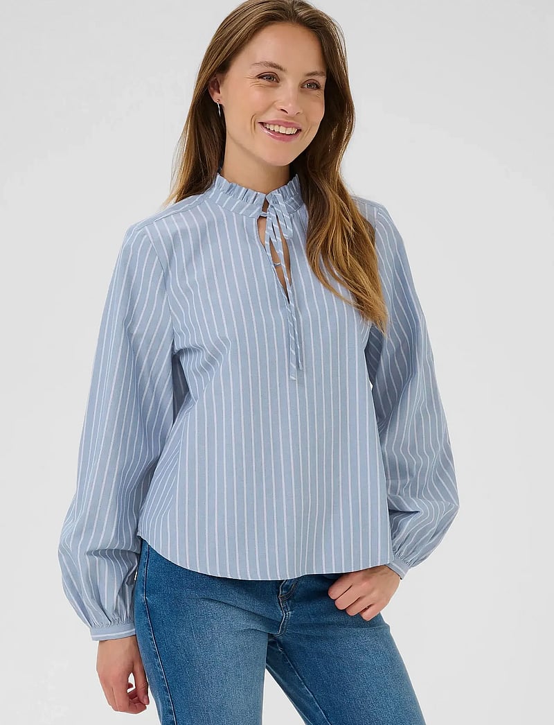 Kaffe - KAmilina Blouse - långärmade blusar - windward blue melange stripe - 0